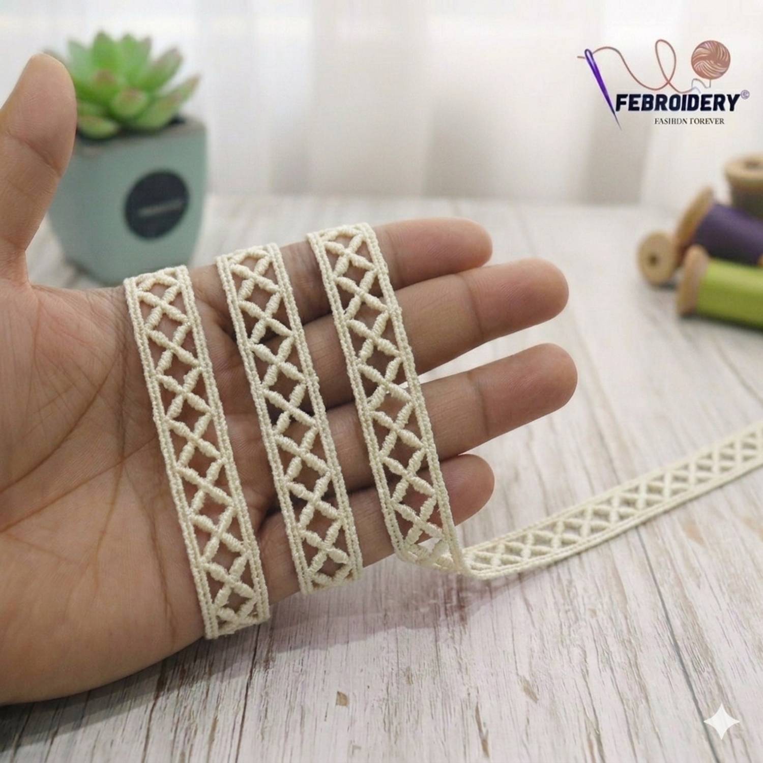 Febroidery OFF WHITE Colour joinder cotton lace 18 Meters Lace Reel