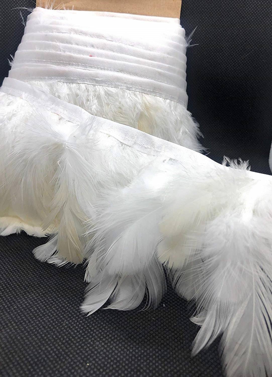 Airtick CWG0199-002 (8cm X 3 Mtr) White Wings Feather Fur Gota For Saree, Gowns, Lehenga Designing Lace Reel