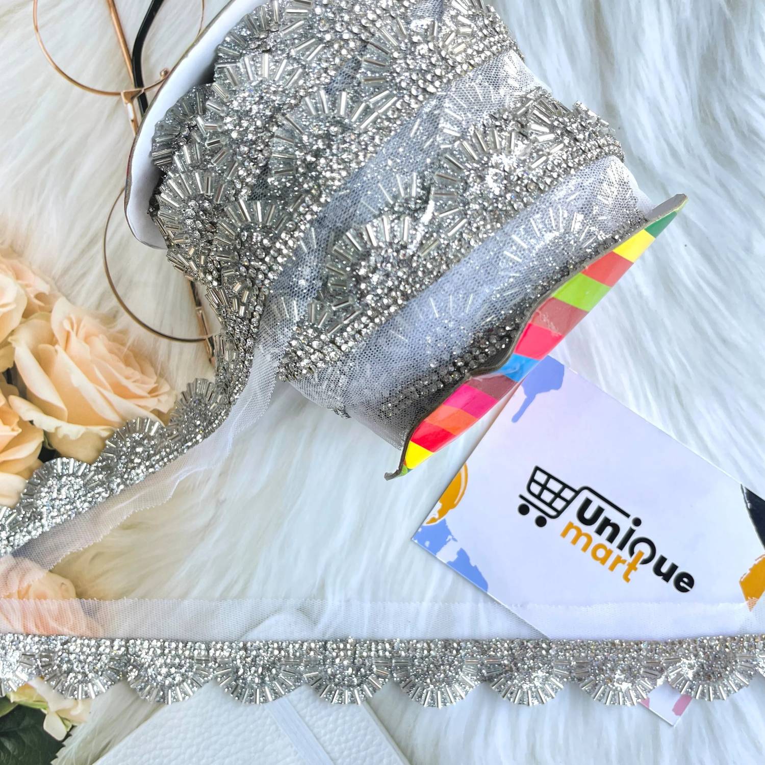 uniquemart New Design Silver Jarkan Stone Lace For Lehenga, Blouse, Saree,  Suit, Dupatta & Craft Decoration (Silver/4.5Mtr) Lace Reel Price in India -  Buy uniquemart New Design Silver Jarkan Stone Lace For