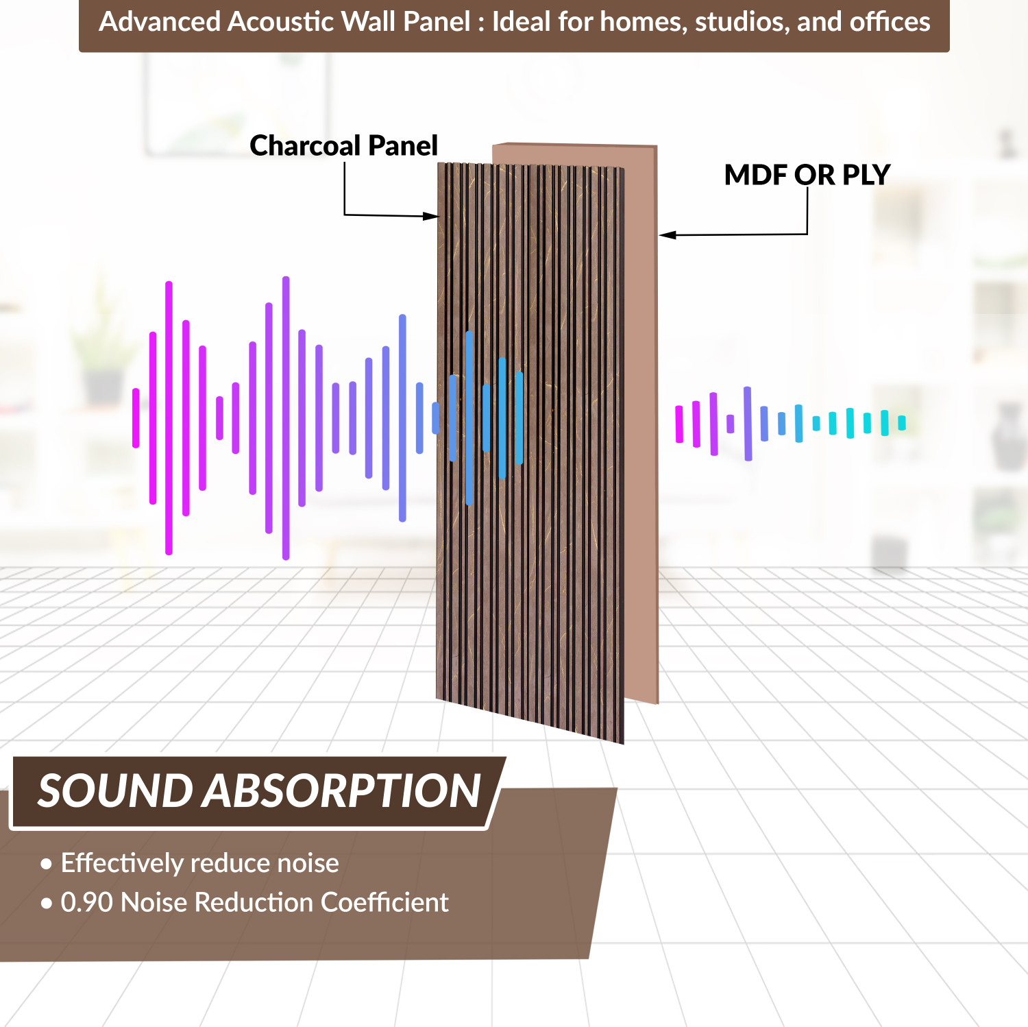 Image of Plantex Wall Panels /Louvers Panel for Wall 8 Feet /Charcoal Panel for Interior Wall Decor Laminates