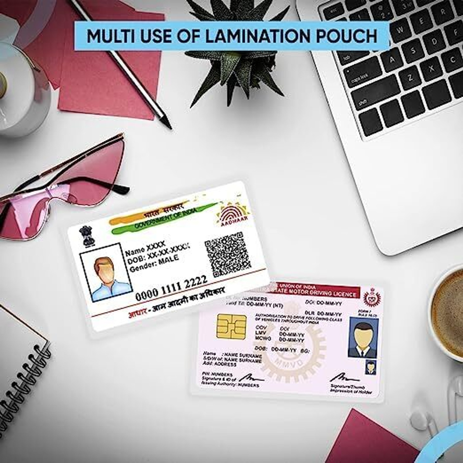 Image of Reena Enterprises High-Quality Transparent 100 Lamination Pouches for ID Cards and Documents ID Badge Laminating Sheet