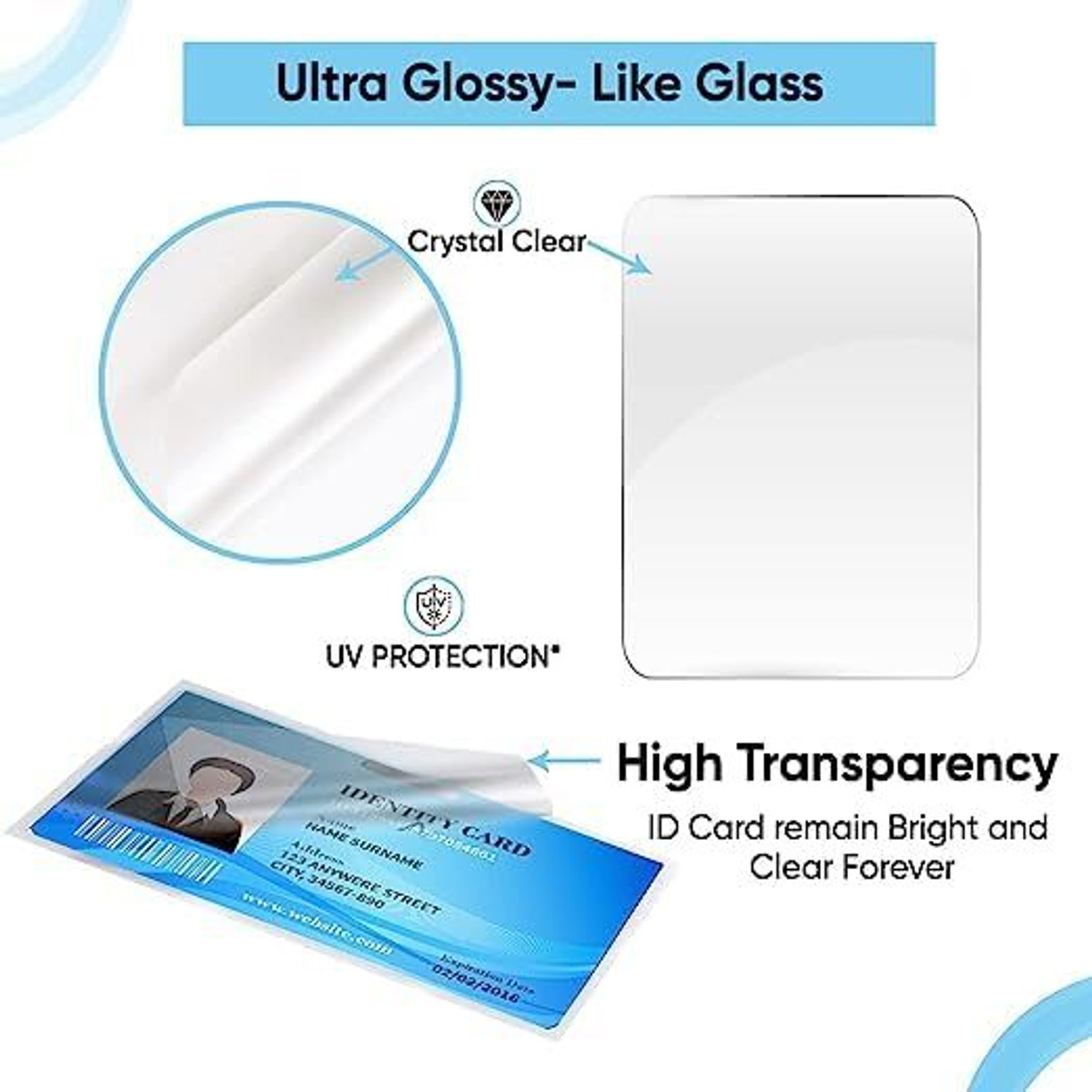 Image of Reena Enterprises High-Quality Transparent 100 Lamination Pouches for ID Cards and Documents ID Badge Laminating Sheet