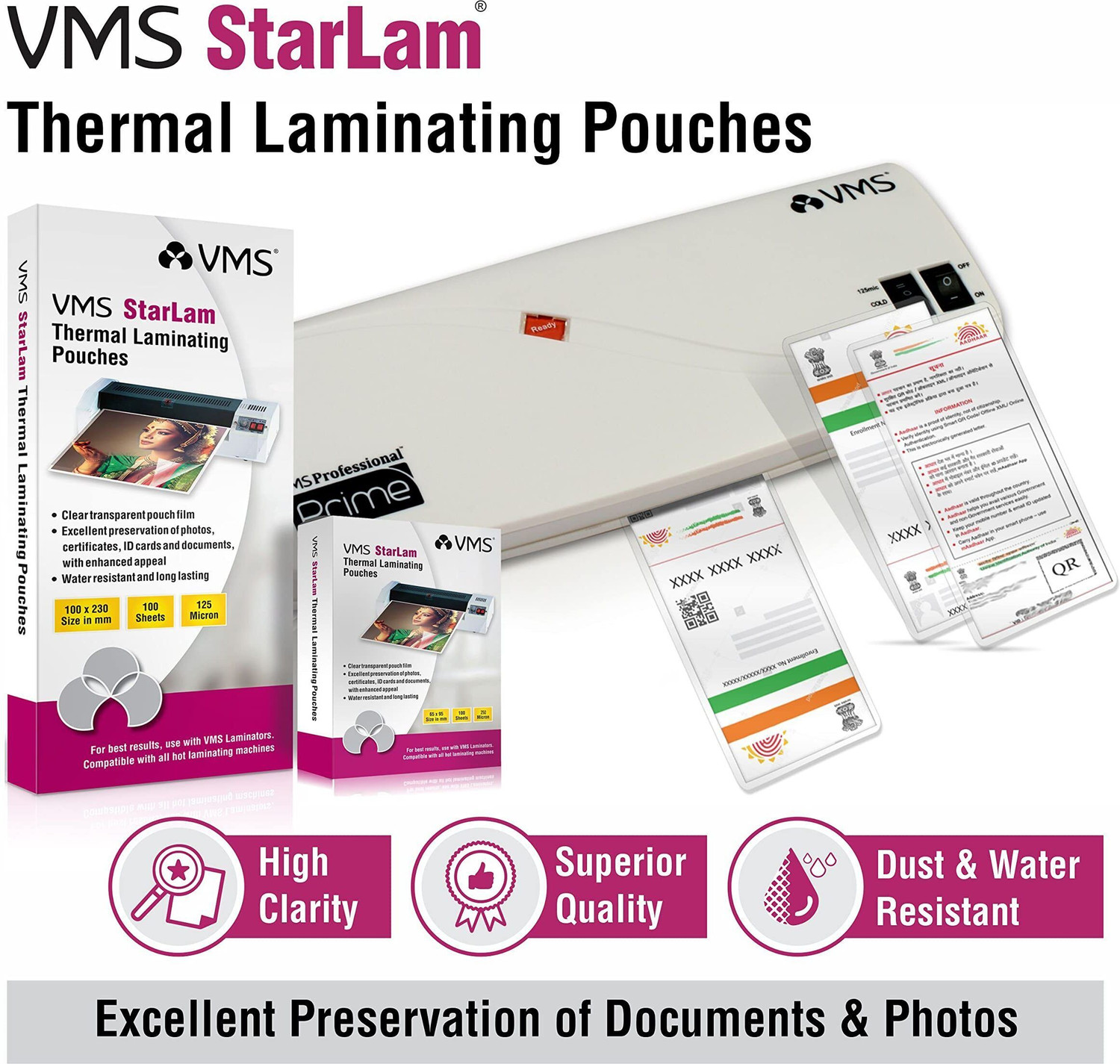 Image of VMS Starlam A4 Lamination Pouch 225mmx310mm 125 Micron for Document and Certificate A4 Laminating Sheet