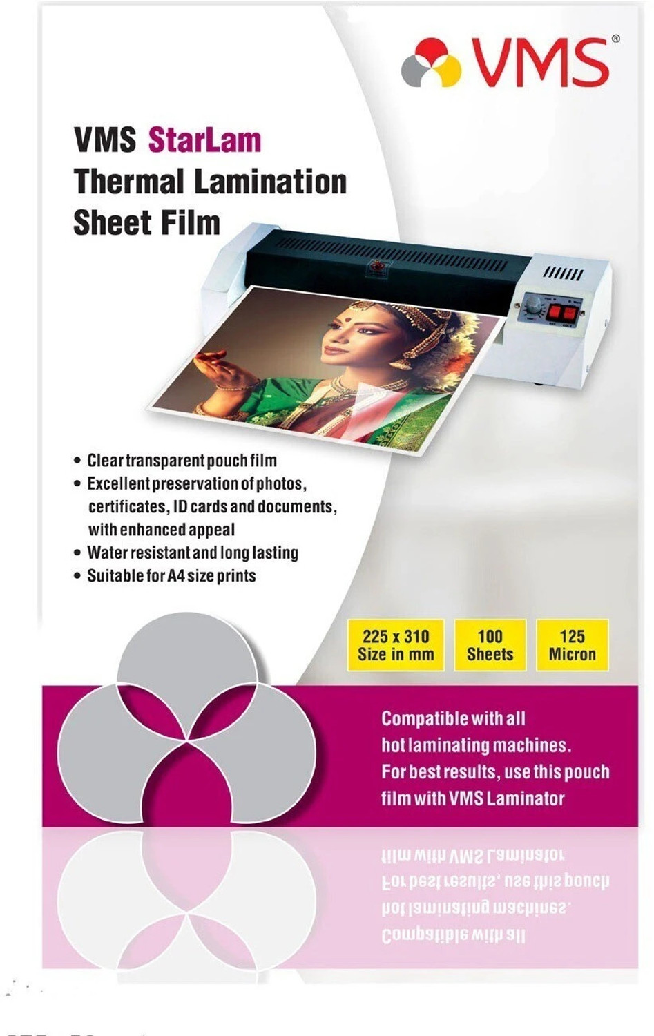 Image of VMS Starlam A4 Lamination Pouch 225mmx310mm 125 Micron for Document and Certificate A4 Laminating Sheet