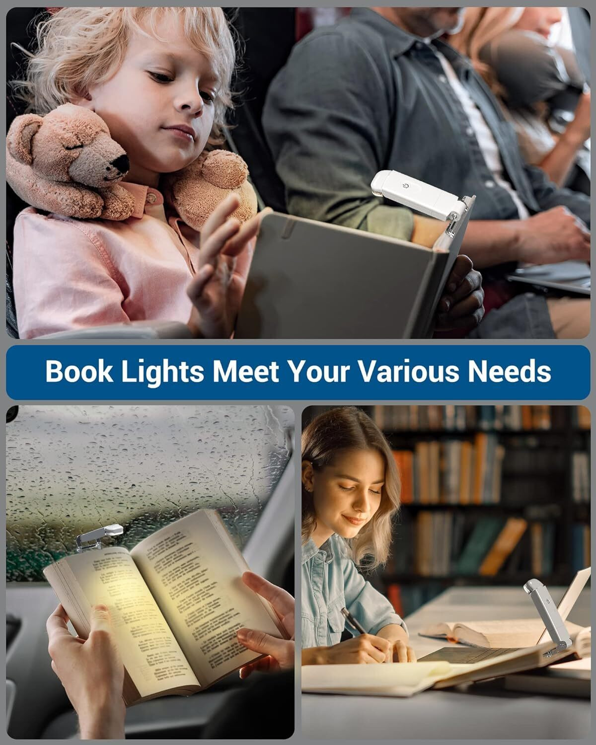 Image of MJKD Book Light Rechargeable, Amber Reading Lights for Books in Beda Study Lamp