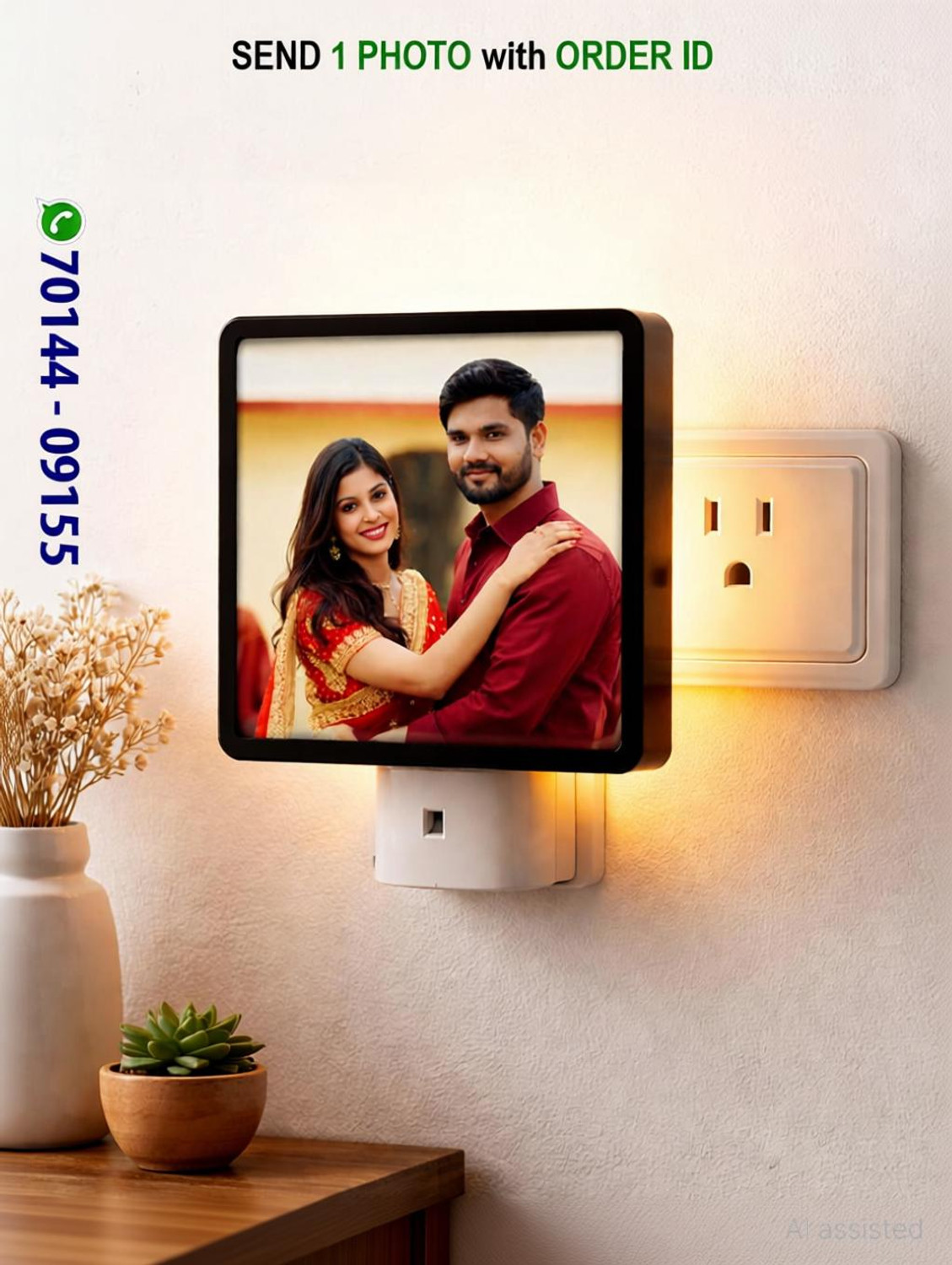 Image of PiyushFrame Customized Photo LED Night Lamp 4x4 Inch | Anniversary Birthday Gift for Couples Wall Lights Lamp Shade
