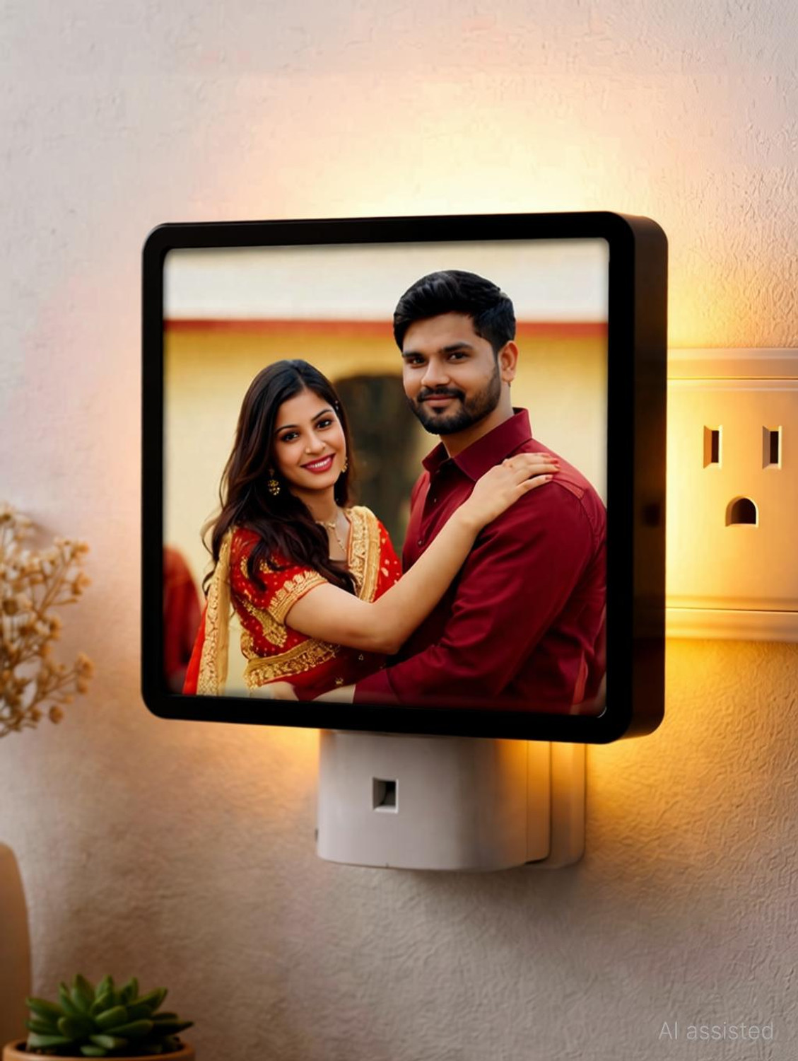 Image of PiyushFrame Customized Photo LED Night Lamp 4x4 Inch | Anniversary Birthday Gift for Couples Wall Lights Lamp Shade