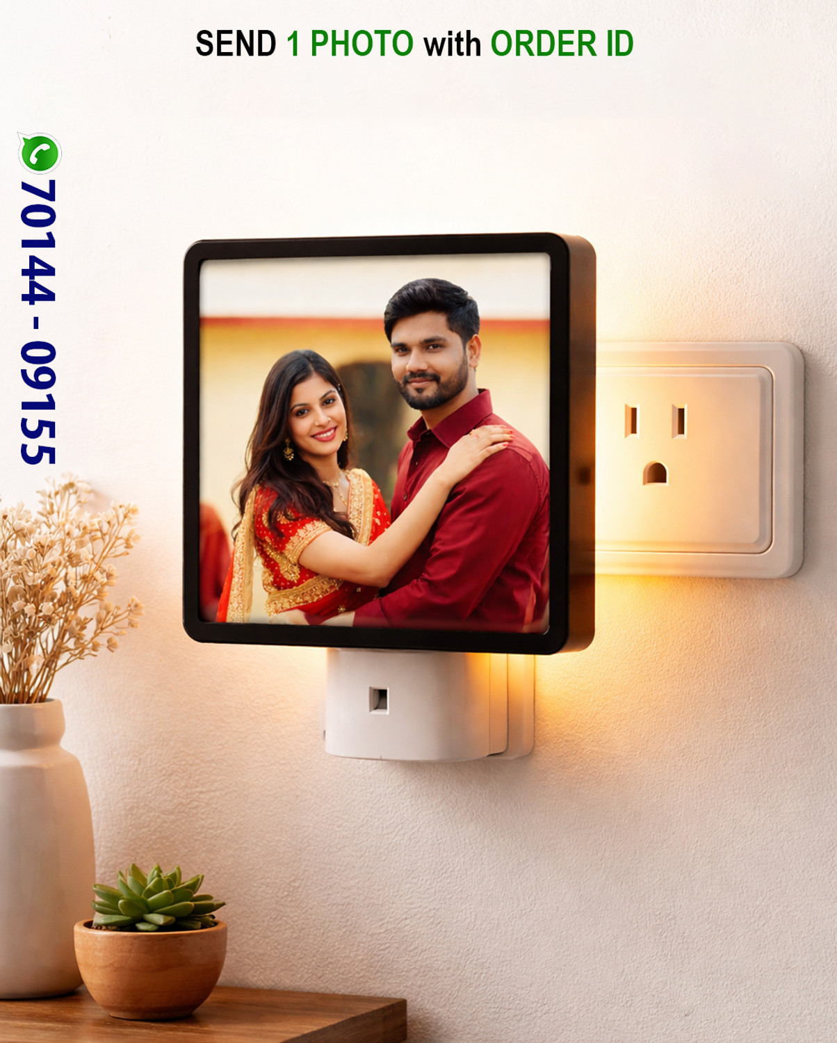 Image of PiyushFrame Customized Photo LED Night Lamp 4x4 Inch | Anniversary Birthday Gift for Couples Wall Lights Lamp Shade