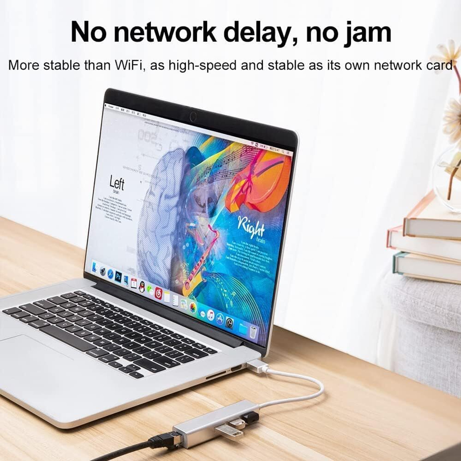 Image of VOOCME USB 3.0 to RJ45 Ethernet LAN Adapter with 3 Port USB Hub - Silver Wired USB Lan Adapter compatible with Mac