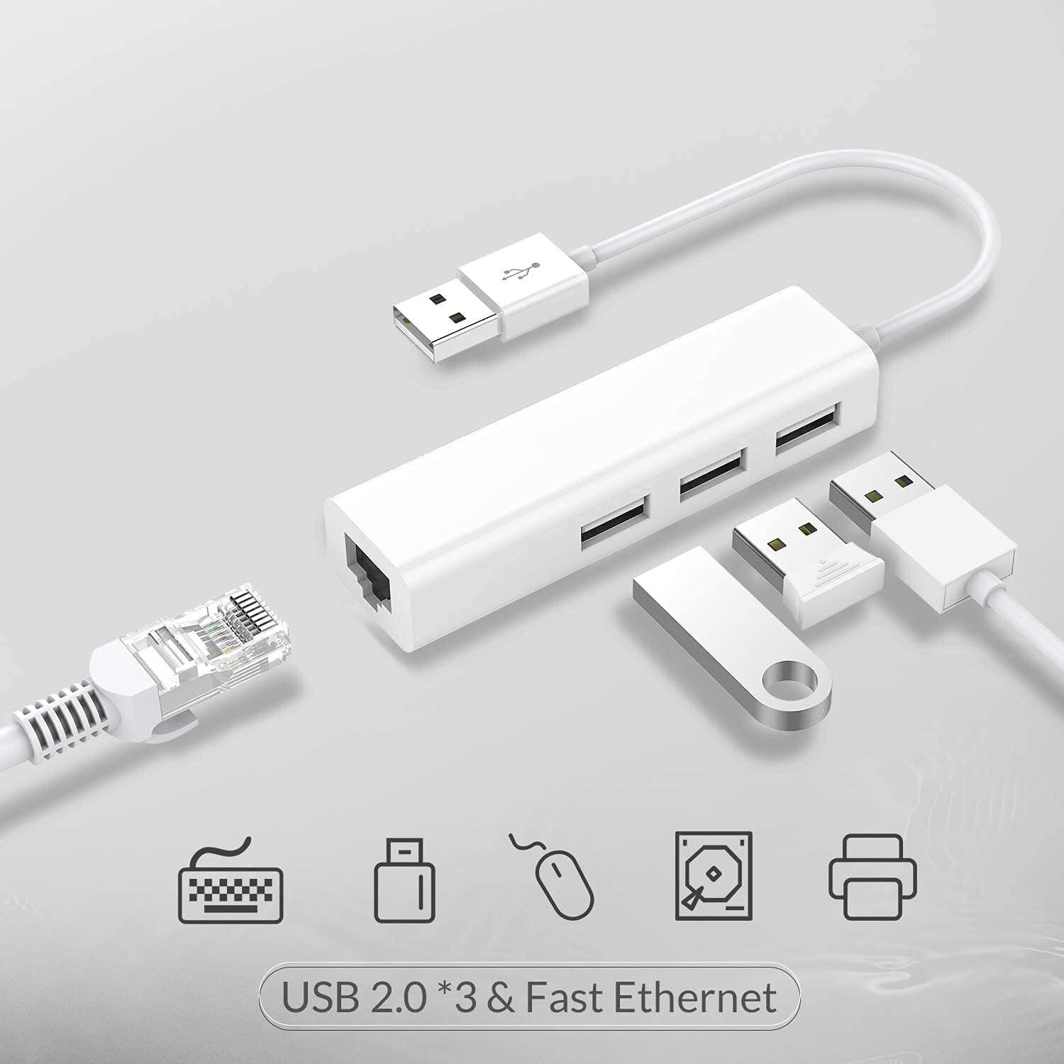 Image of VOOCME USB 3.0 to RJ45 Ethernet LAN Adapter with 3 Port USB Hub - Silver Wired USB Lan Adapter compatible with Mac
