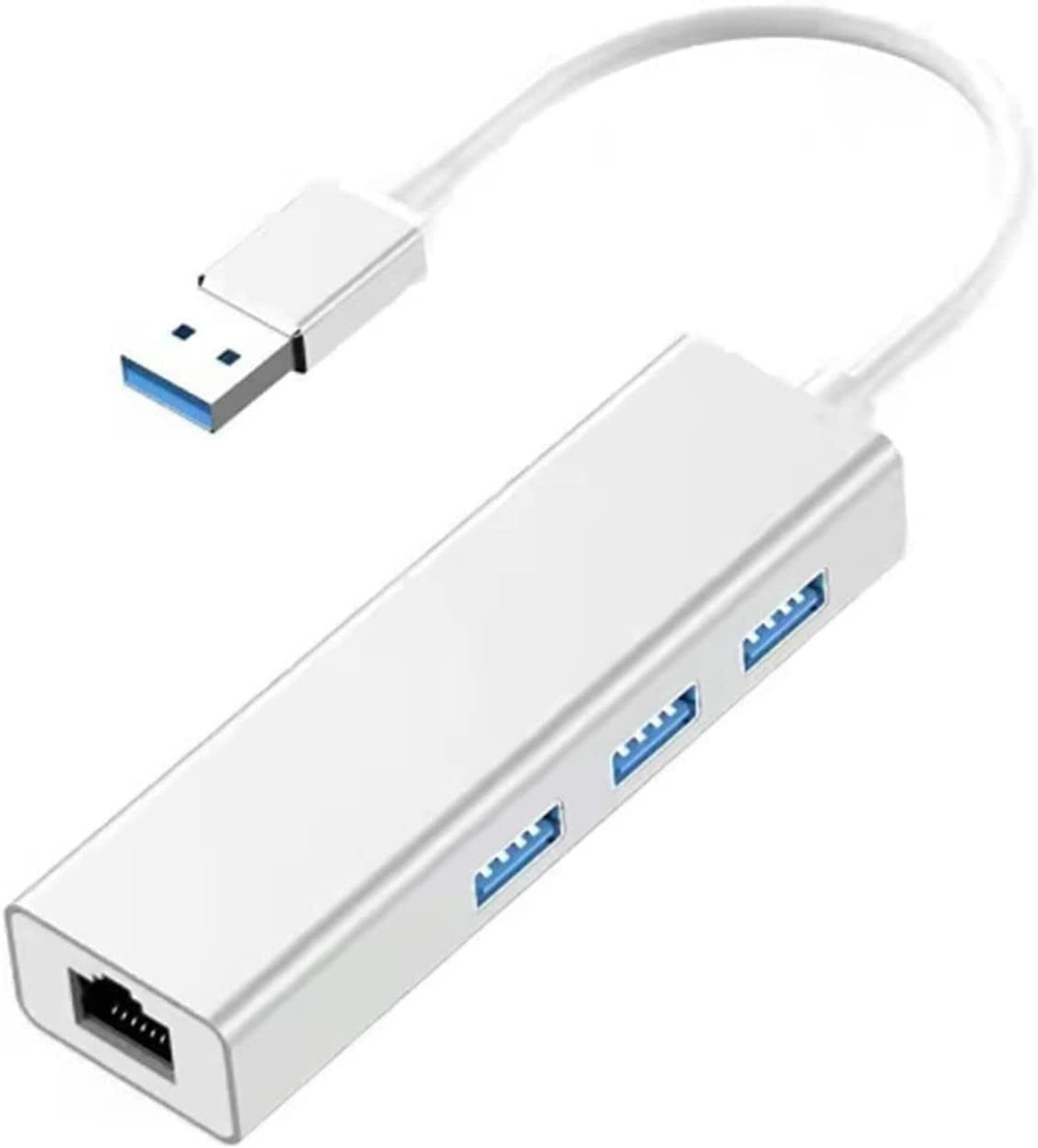 Image of VOOCME USB 3.0 to RJ45 Ethernet LAN Adapter with 3 Port USB Hub - Silver Wired USB Lan Adapter compatible with Mac