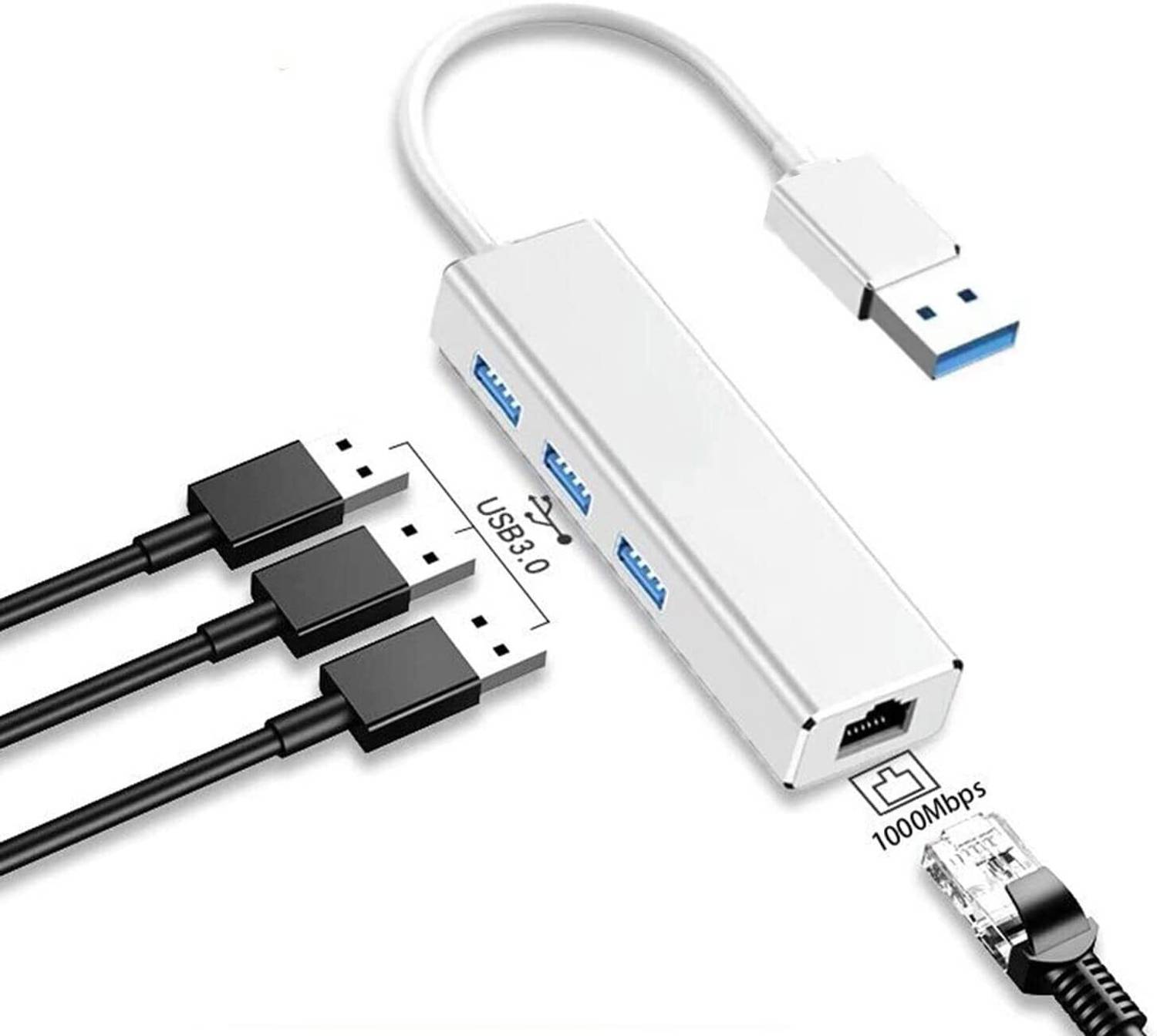 RuhZa USB 3.0 to RJ45 Ethernet LAN Adapter with 3 Port USB Hub - - Image 2