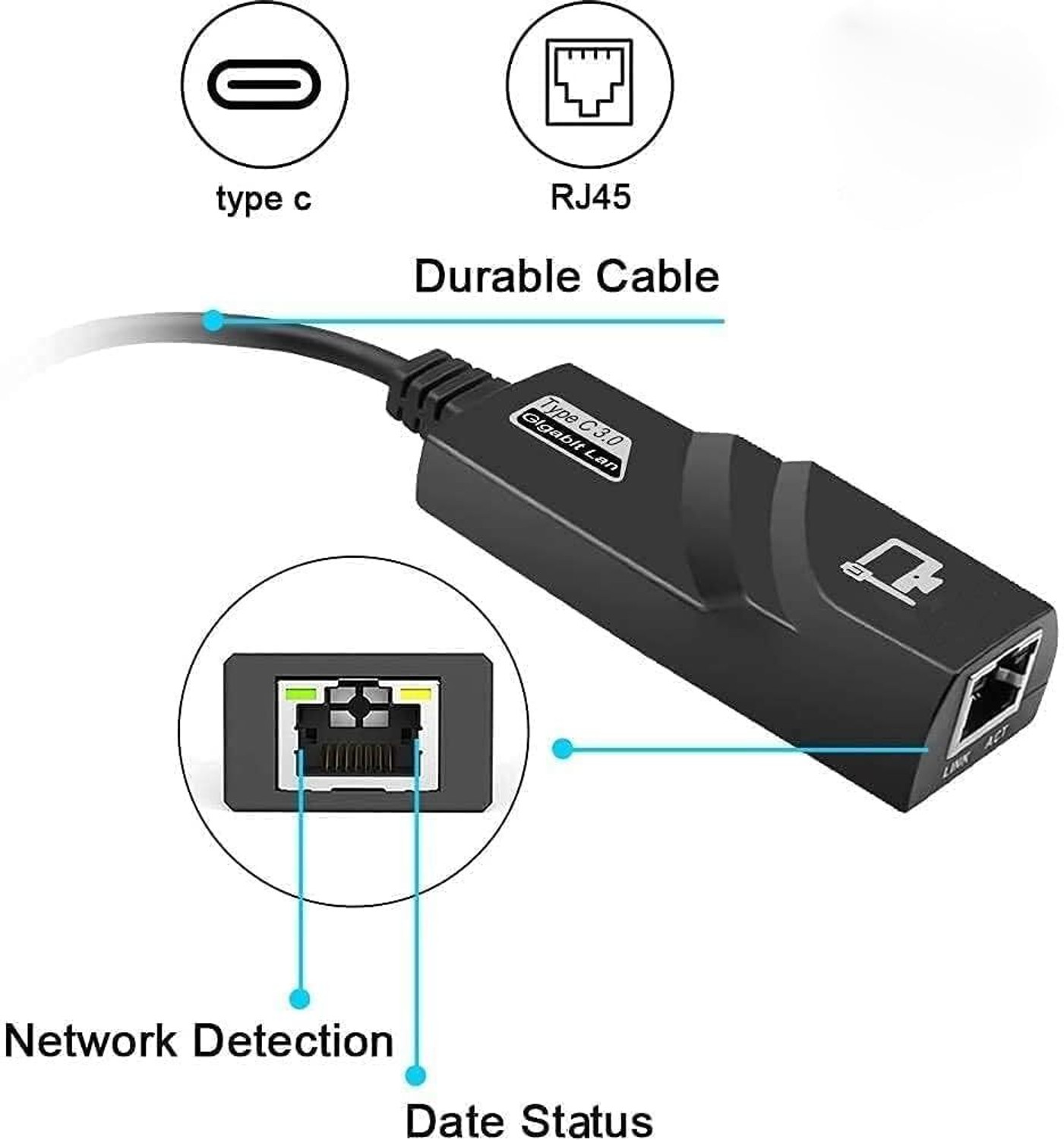 Image of xenee USB C to Ethernet Adapter RJ45 Type-C Gigabit Ethernet Wired USB Lan Adapter compatible with Windows, Mac, Linux