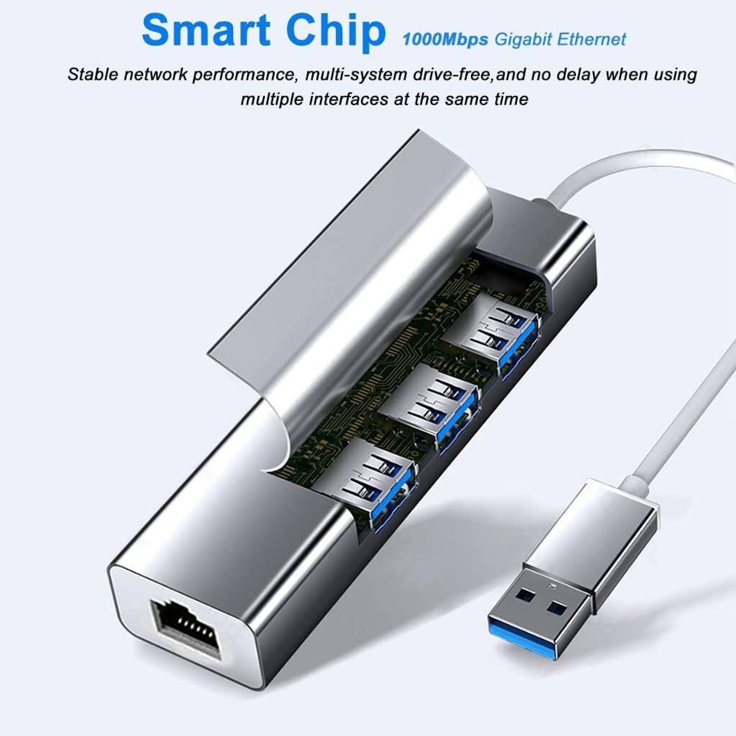 RuhZa USB 3.0 to RJ45 Ethernet LAN Adapter with 3 Port USB Hub - - Image 3