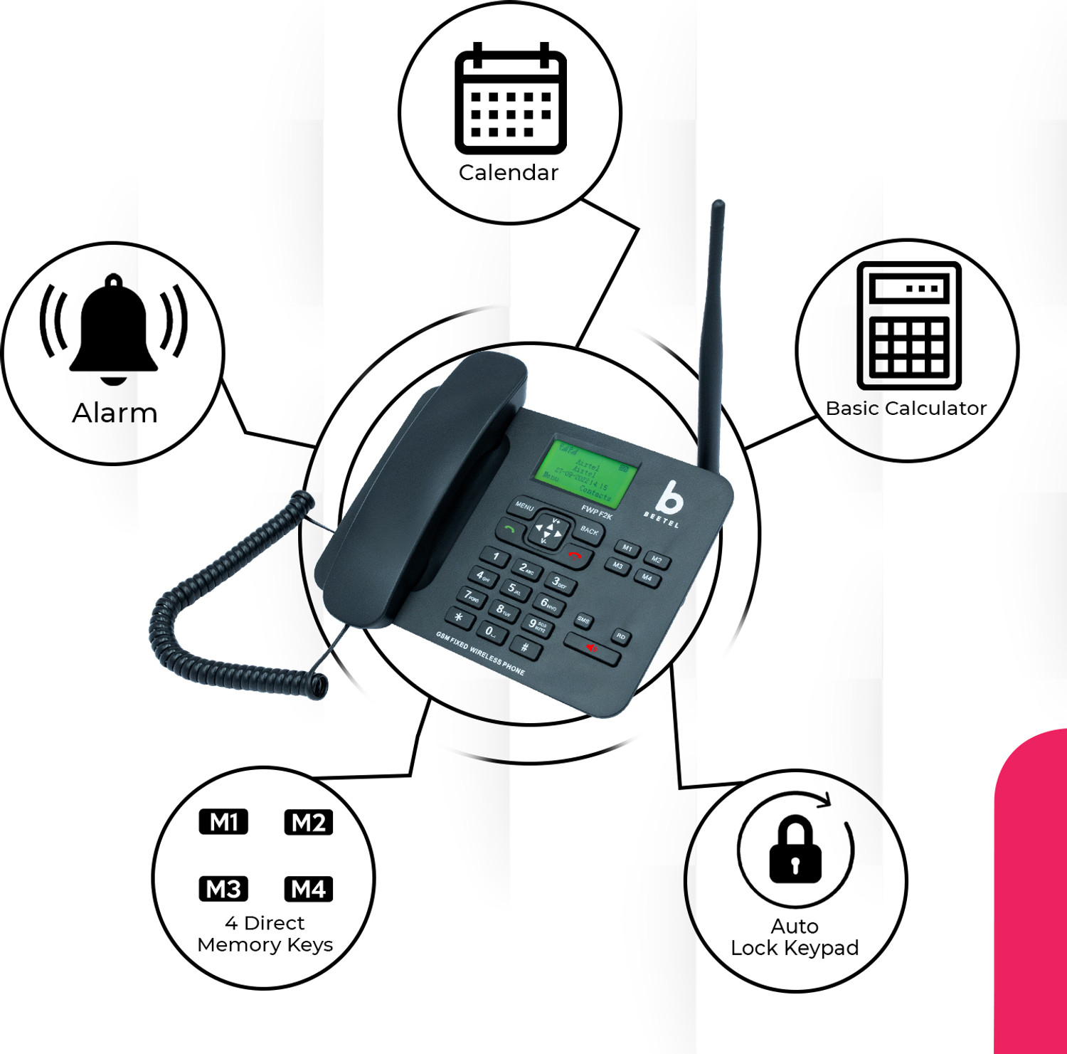 Image of Beetel F2K Corded Landline Phone with Answering Machine