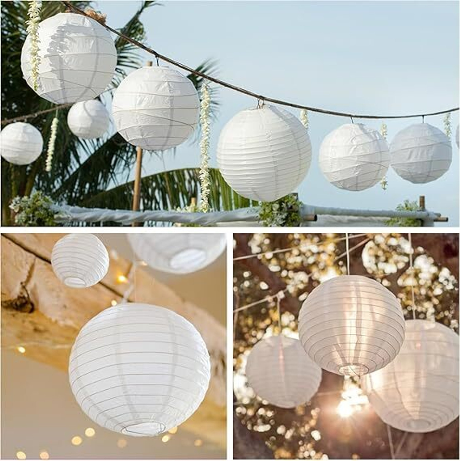 Image of Decorgram Decorative 10 Inch White Paper Lantern for Home, Garden, Party & Festival Decor White Paper Hanging Lantern