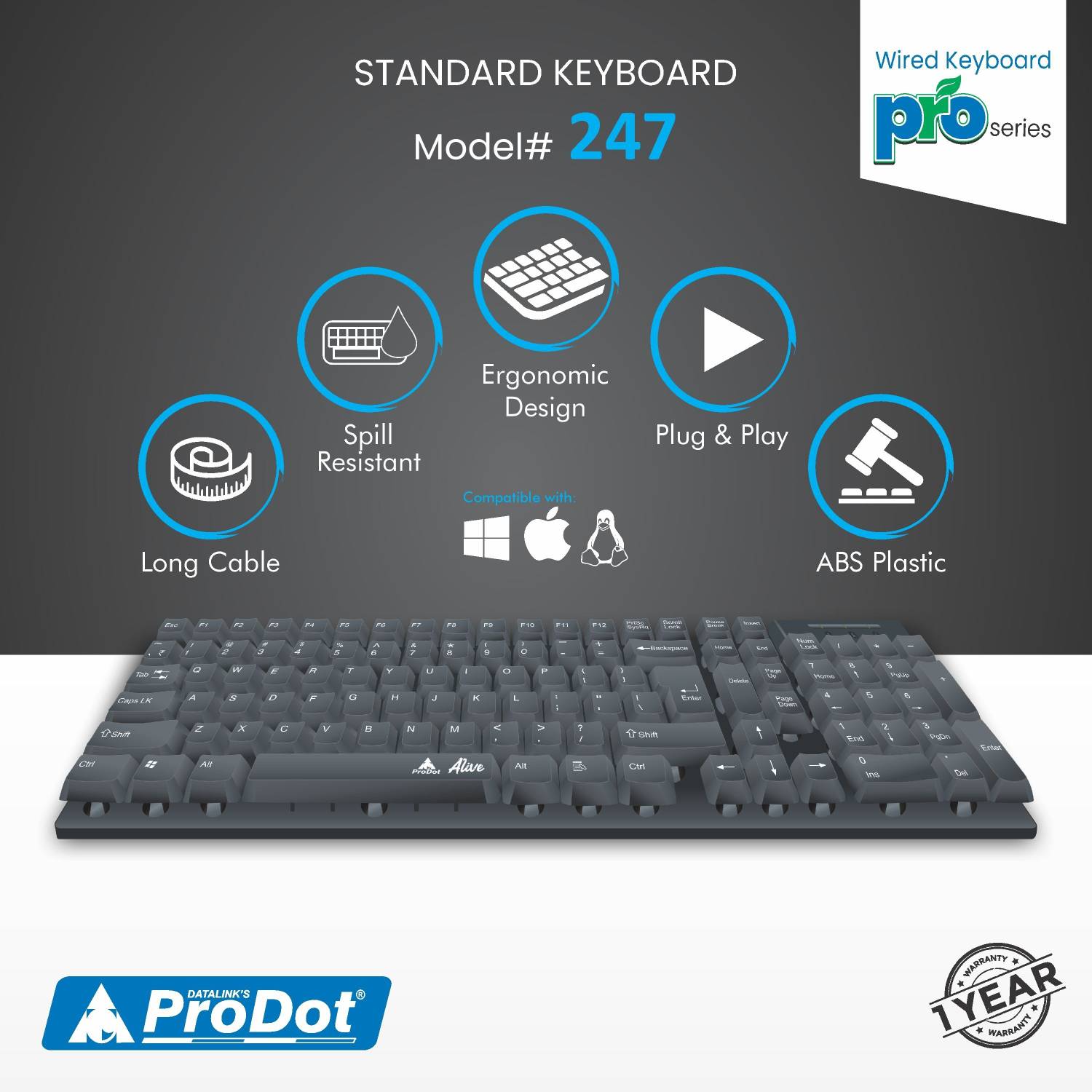 PRODOT 3-Piece Keyboard, Mouse, USB Hub Combo Pack of 3 - Image 3