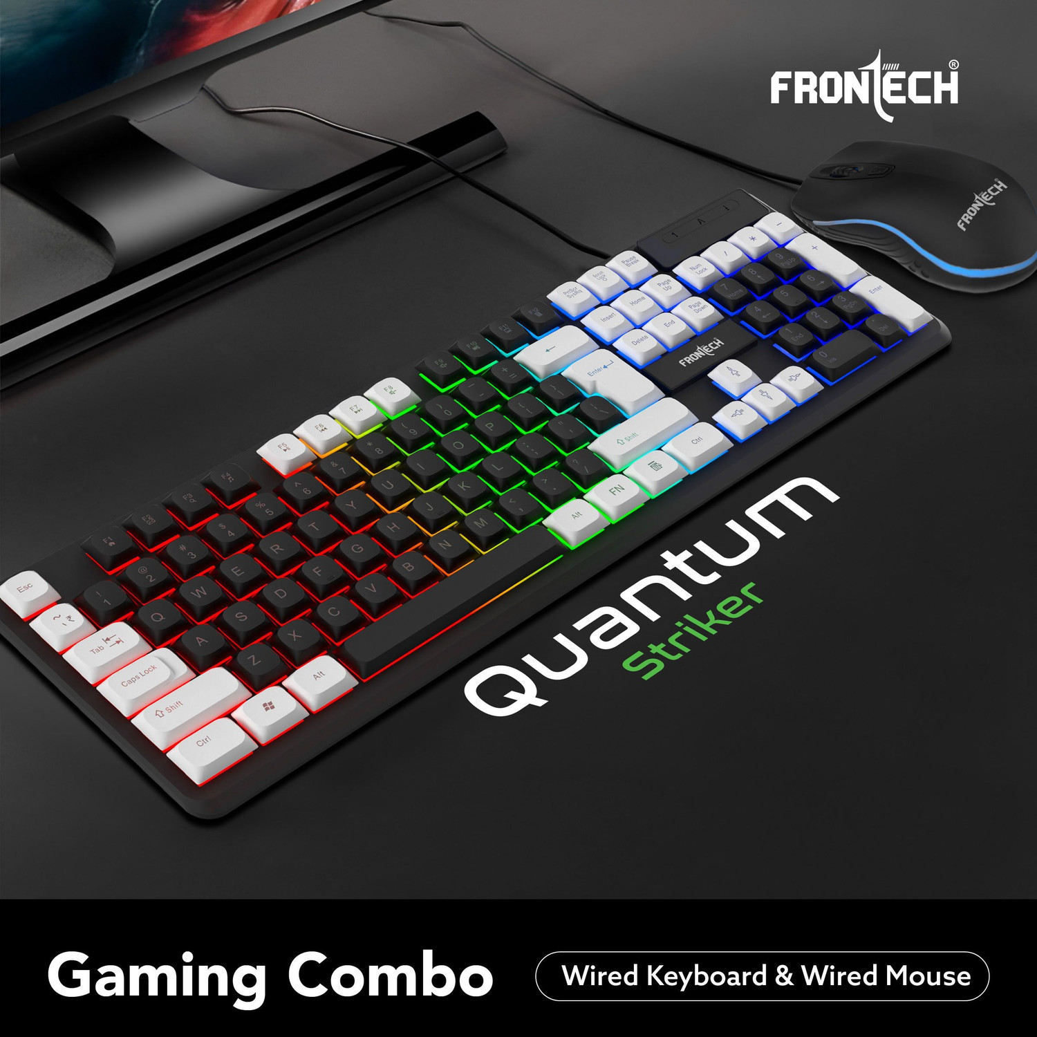 Image of Frontech Quantum Striker Gaming Combo | Rainbow Backlit | 2400 DPI | 104 Keys | Combo Set