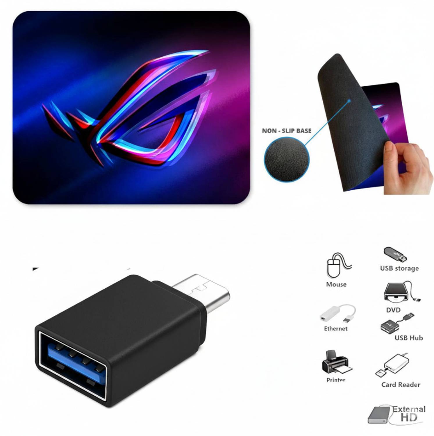 Henture 5-in-1 Gaming Keyboard Mouse Combo with USB Hub OTG Cable - Image 5
