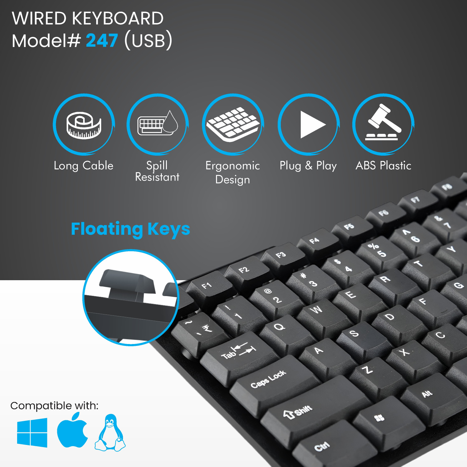 Image of PRODOT High Performance Set of 5 Wired Combo 247 Floated Key Keyboard & 185 Mouse Combo Set