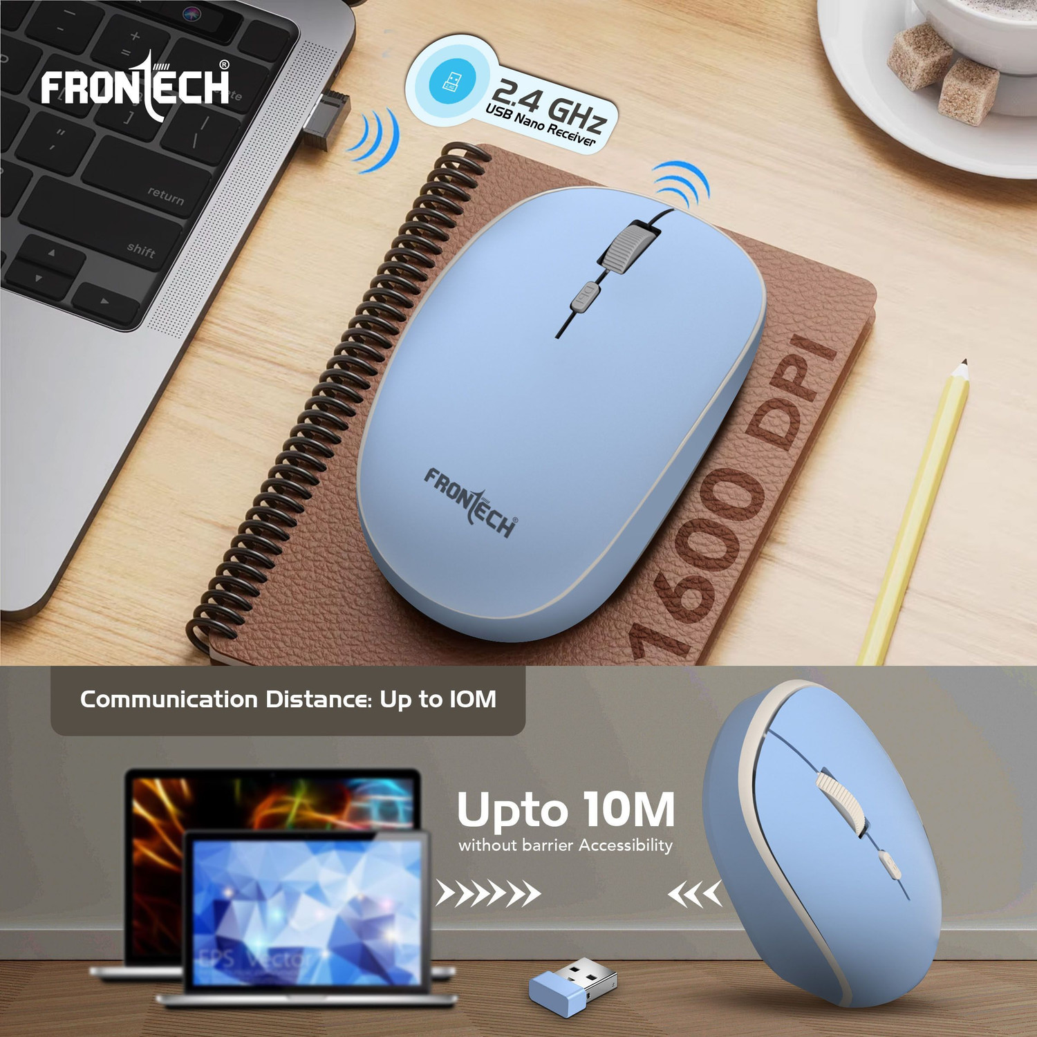 Image of Frontech Wireless Keyboard and Mouse Combo | 2.4GHz | 61-Key Compact Layout | 1600 DPI | Combo Set