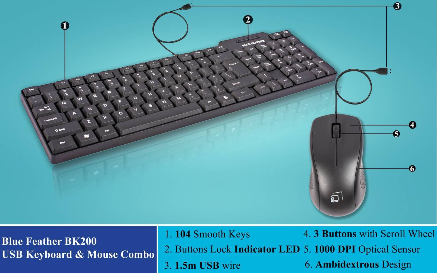 Blue Feather BK200 USB wired 104 Stylish Softkeys Keyboard & 1200