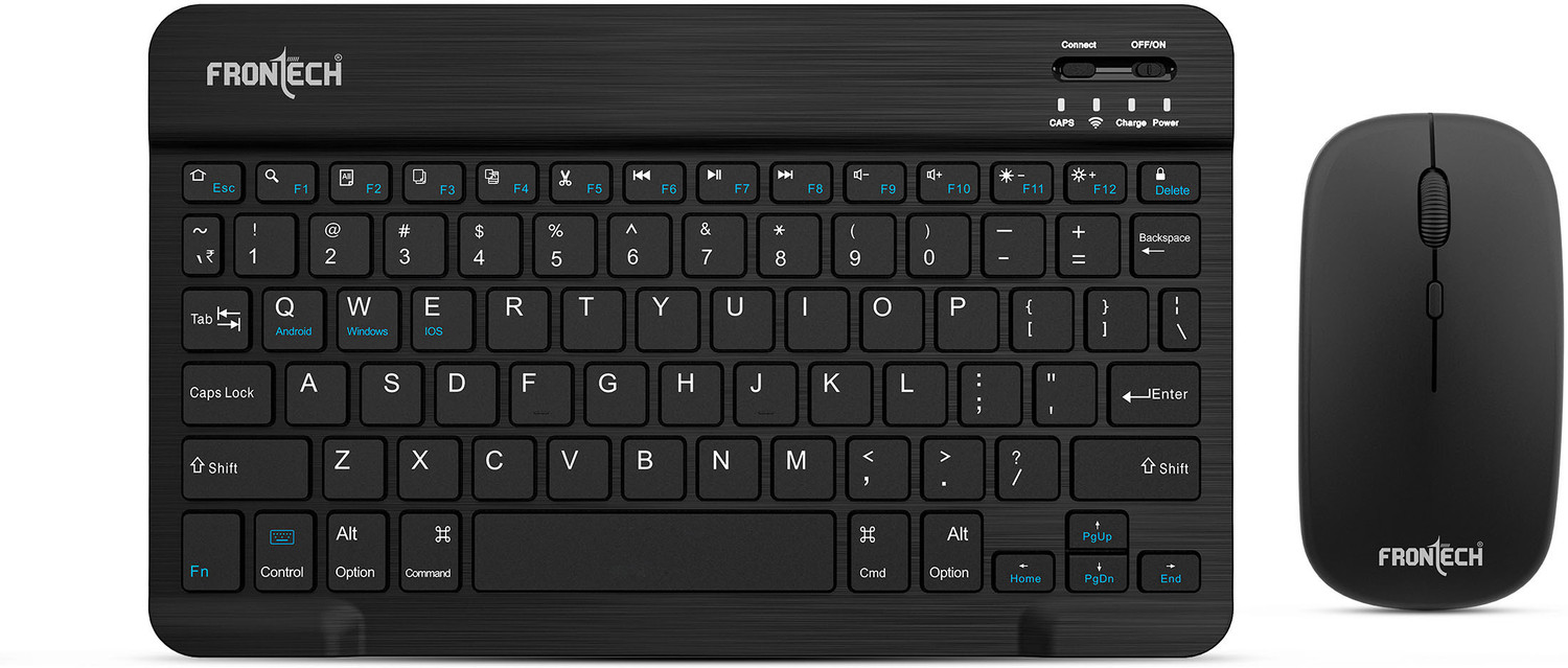 Image of Frontech Wireless Mini Keyboard & Mouse Combo, BT 5.2, 78 Keys, Rechargeable Battery, Combo Set (Black)