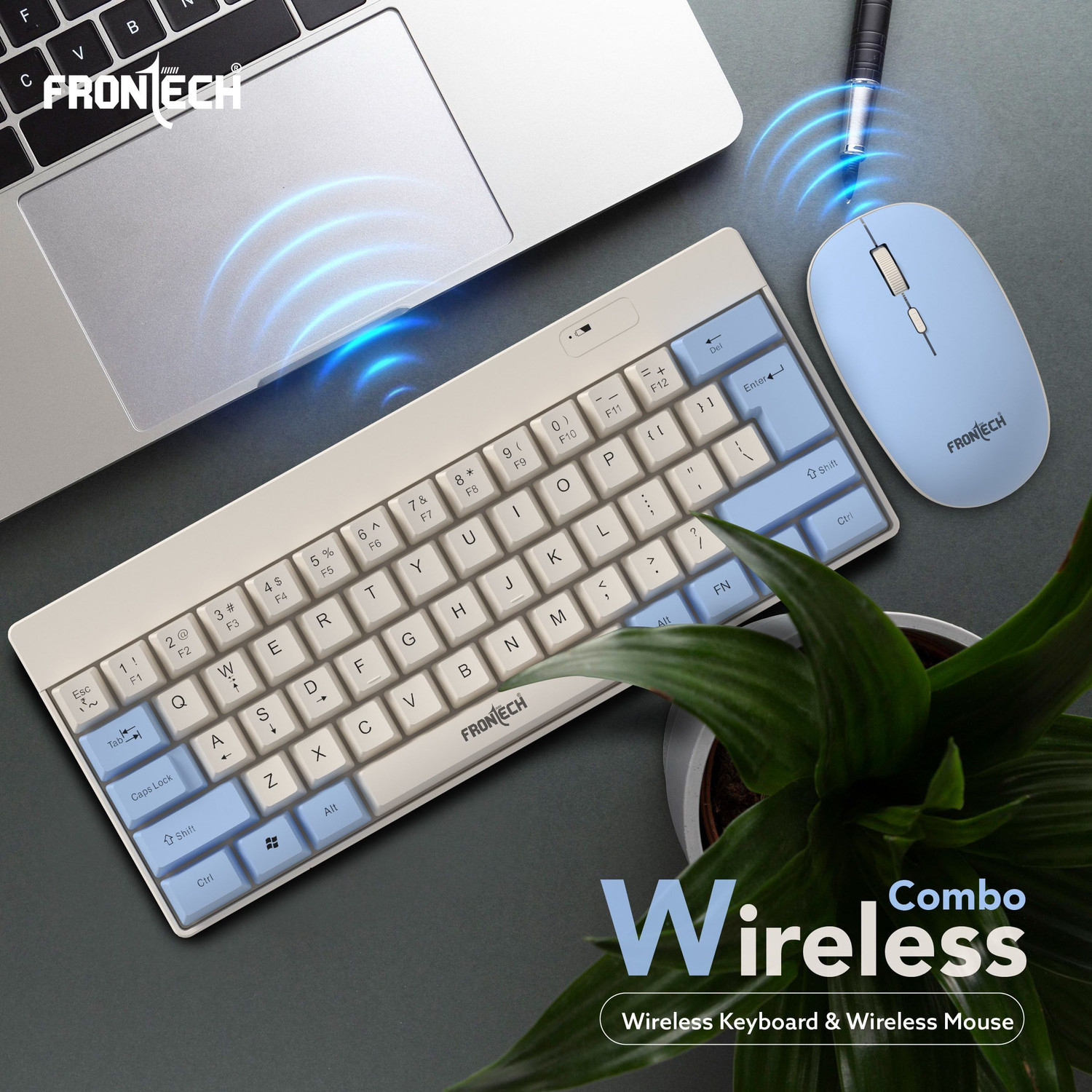 Image of Frontech Wireless Keyboard and Mouse Combo | 2.4GHz | 61-Key Compact Layout | 1600 DPI | Combo Set