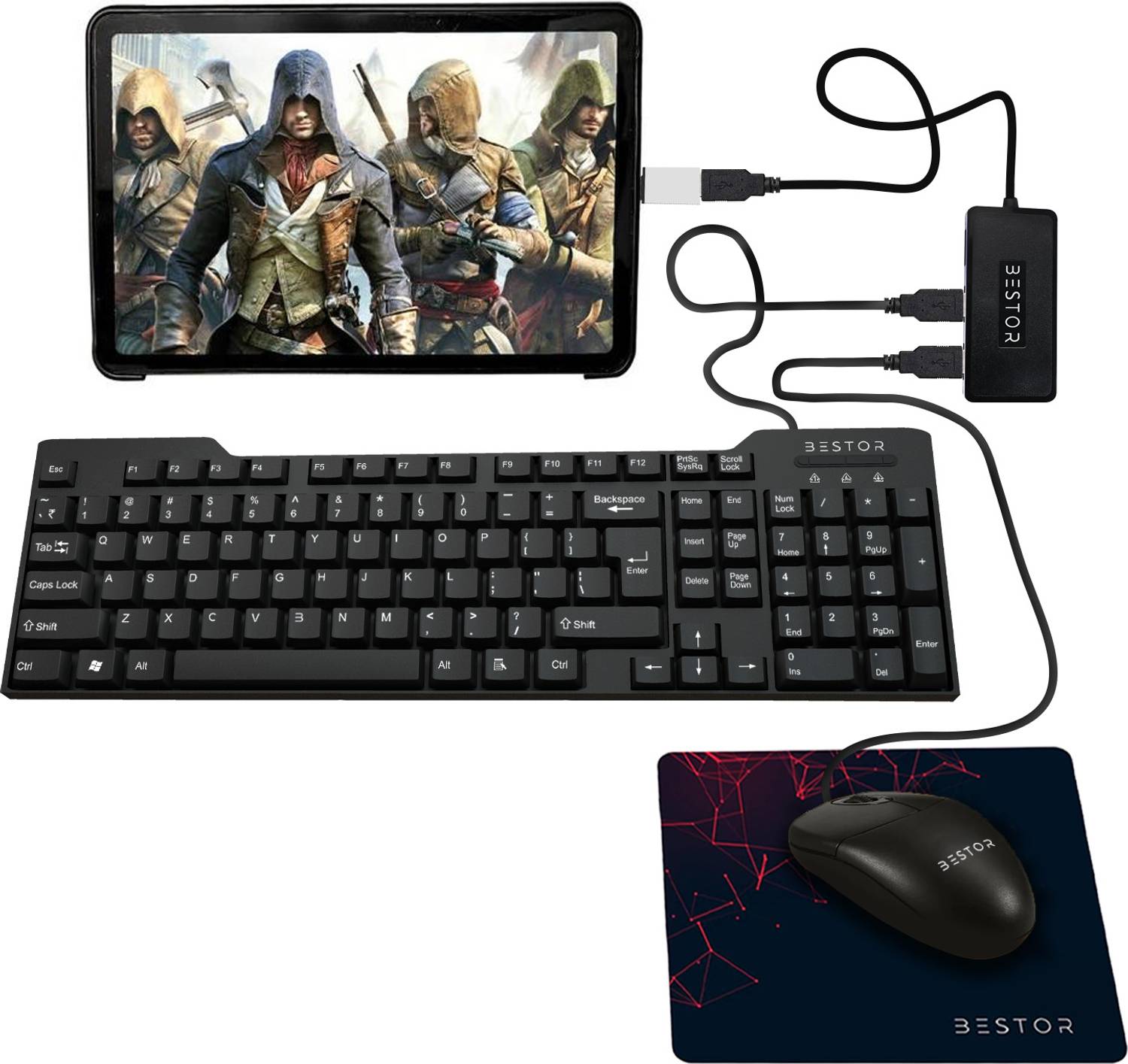 Bestor 5-Piece Combo: Keyboard, Mouse, Mouse Pad, Type-C Pack of 5
