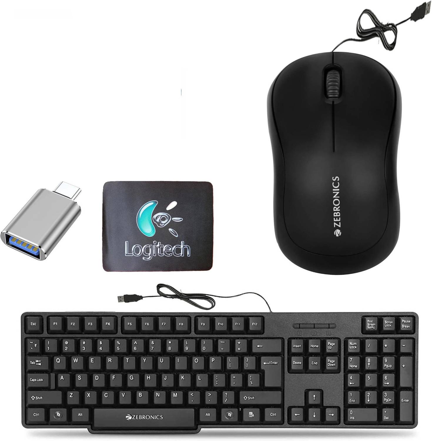 Mophonics Wired K20 Keyboard, Mouse, MousePad & C-OTG (Set of 4) Combo Set