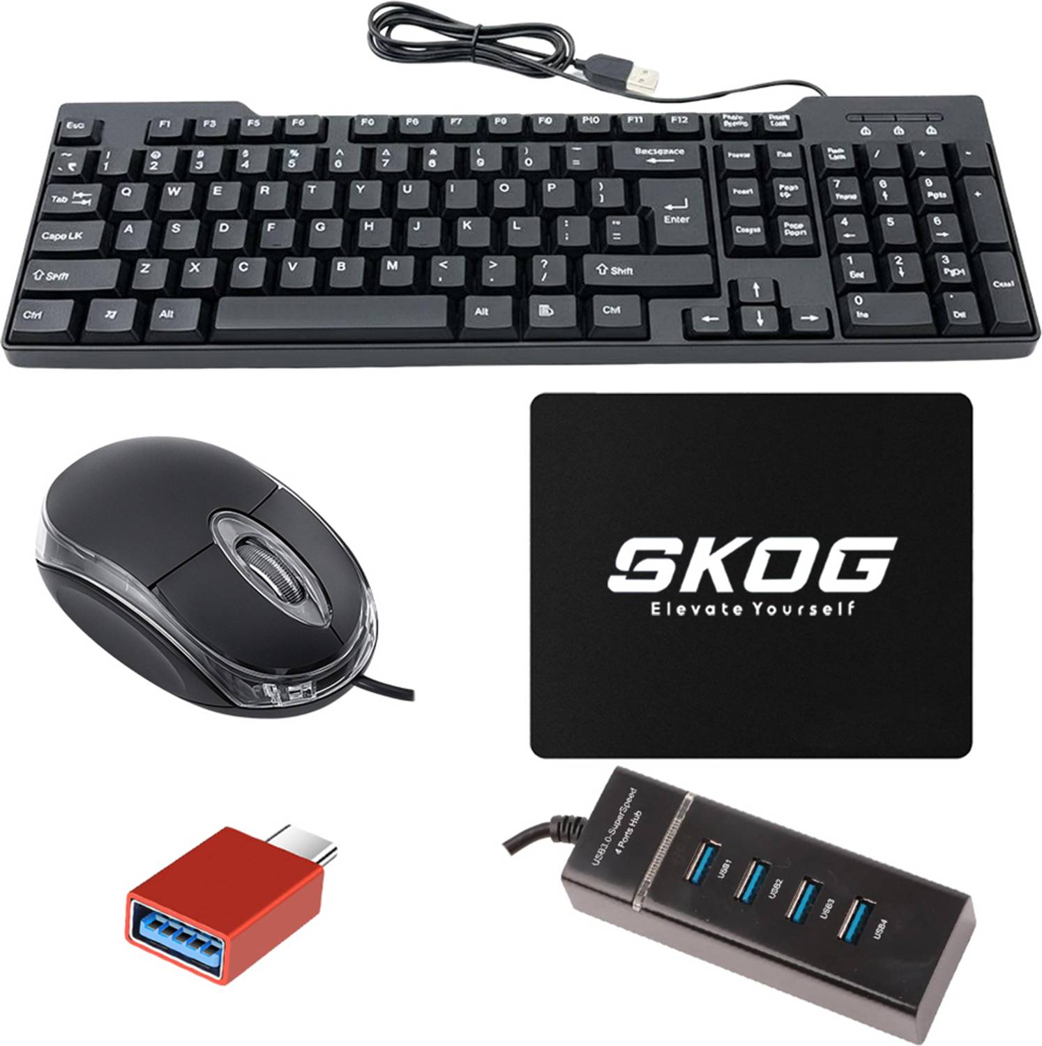 SKOG Wired Keyboard and Mouse Combo with USB Hub - Image 1