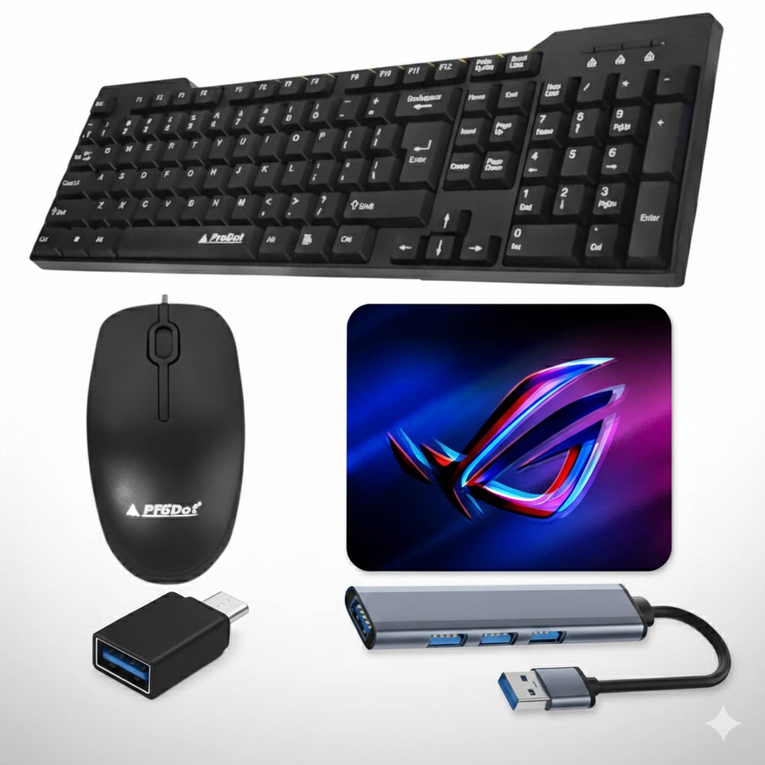 Henture 5-in-1 Gaming Keyboard Mouse Combo with USB Hub OTG Cable