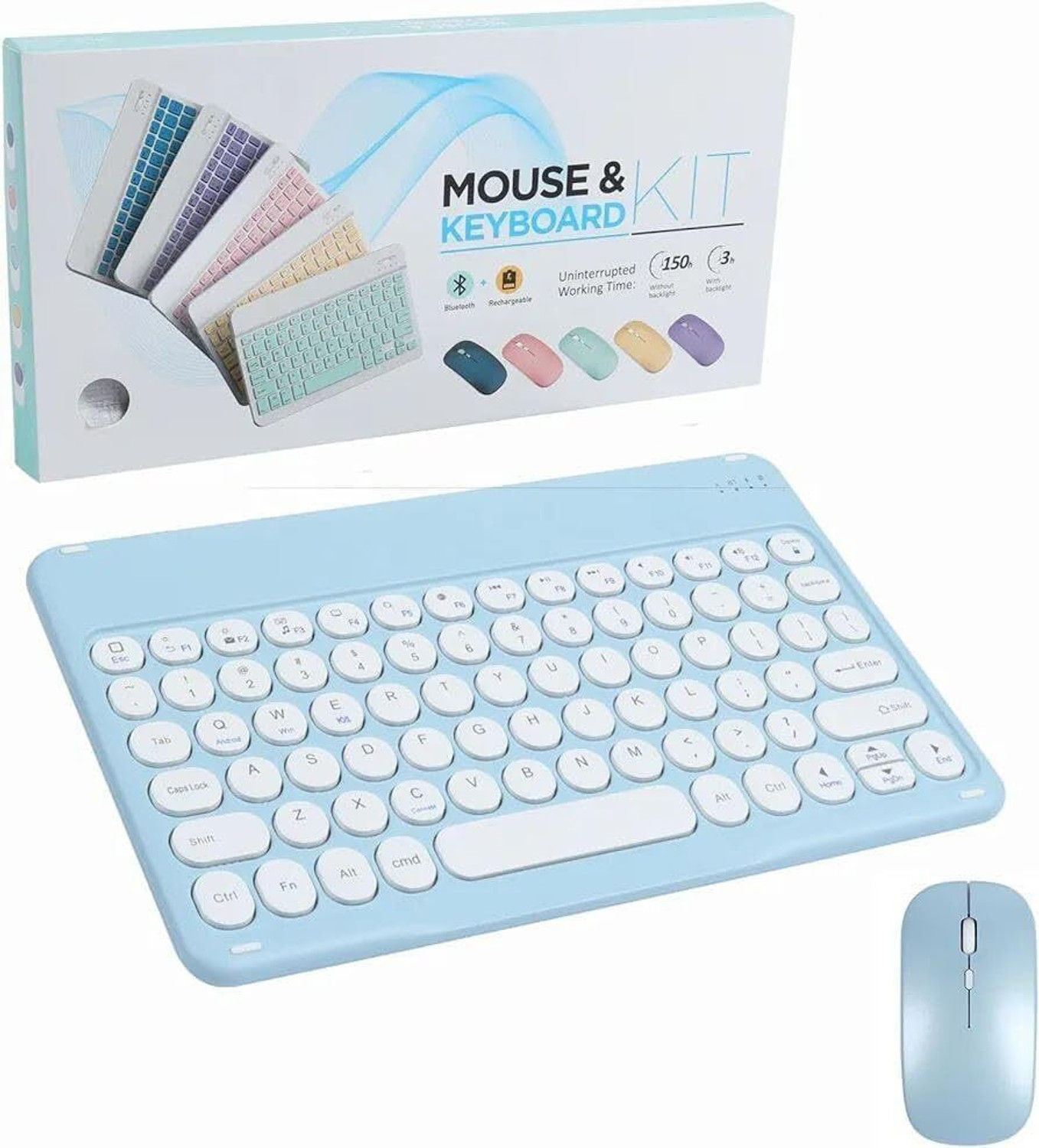 Image of JANSY Wireless Bluetooth Keyboard and Mouse Combo, Multicolour Portable Slim Combo Set