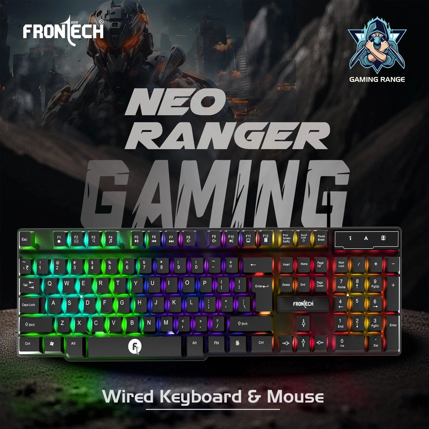 Image of Frontech KB-0040 Wired Gaming Combo Keyboard and Optical Mouse| RGB Backlight | 104 Keys Combo Set
