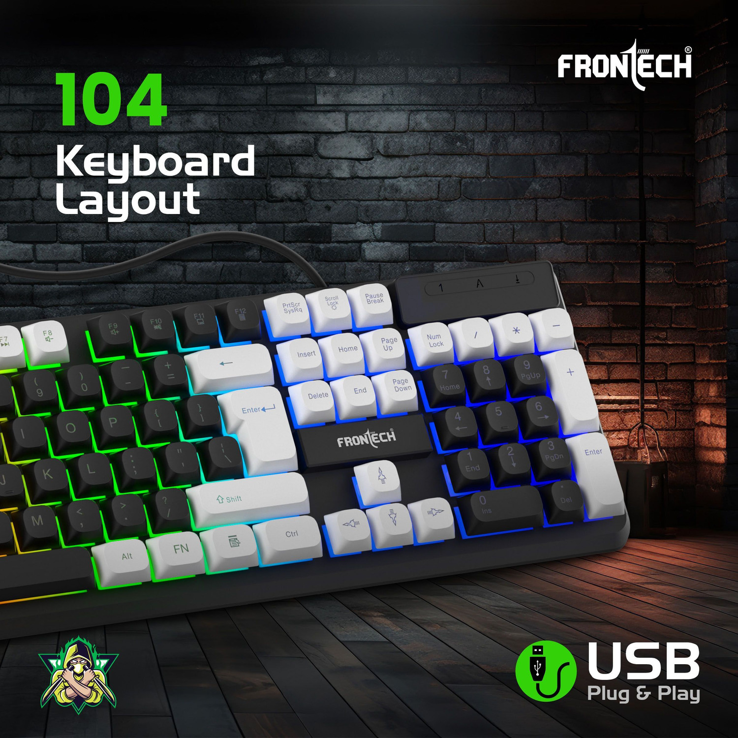 Image of Frontech Quantum Striker Gaming Combo | Rainbow Backlit | 2400 DPI | 104 Keys | Combo Set