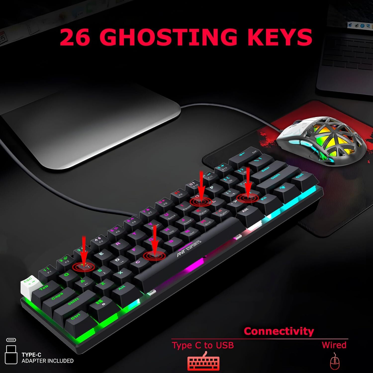 Image of Ant Esports Thunder 10 Wired Mechanical Gaming Keyboard Mouse Combo Set