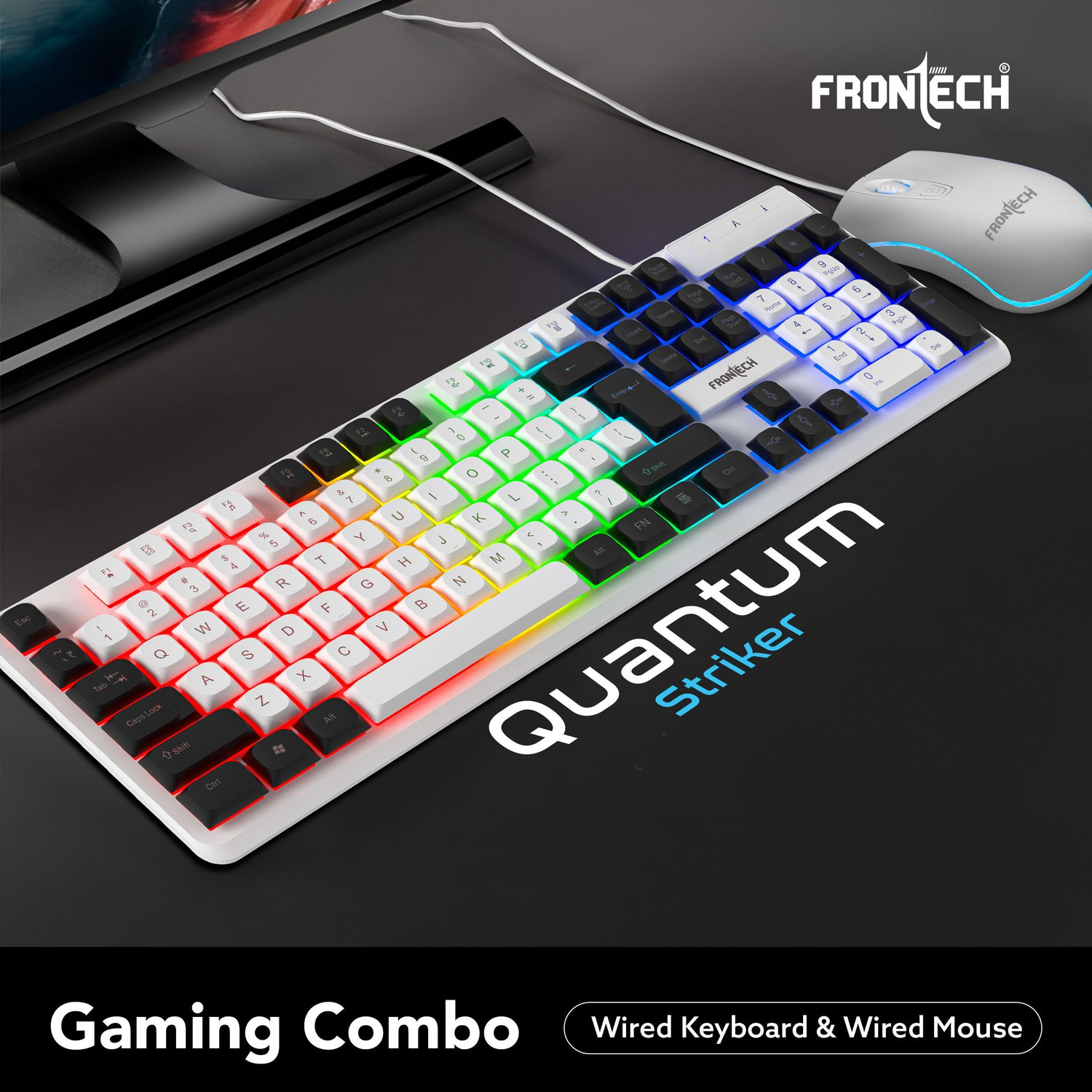 Image of Frontech Quantum Striker Gaming Combo | Rainbow Backlit | 2400 DPI | 104 Keys | Combo Set