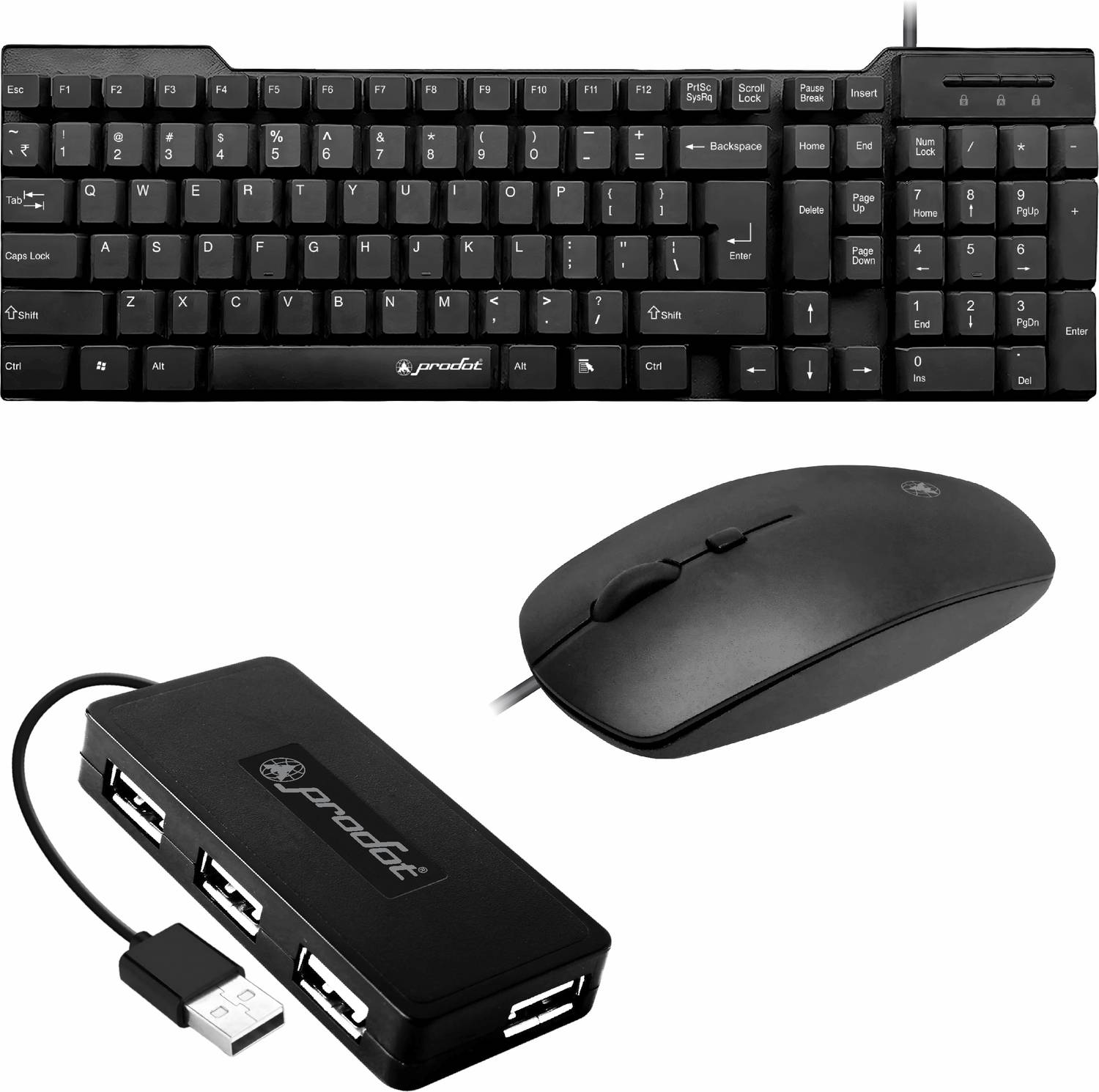 PRODOT 3-Piece Keyboard, Mouse, USB Hub Combo Pack of 3 - Image 1