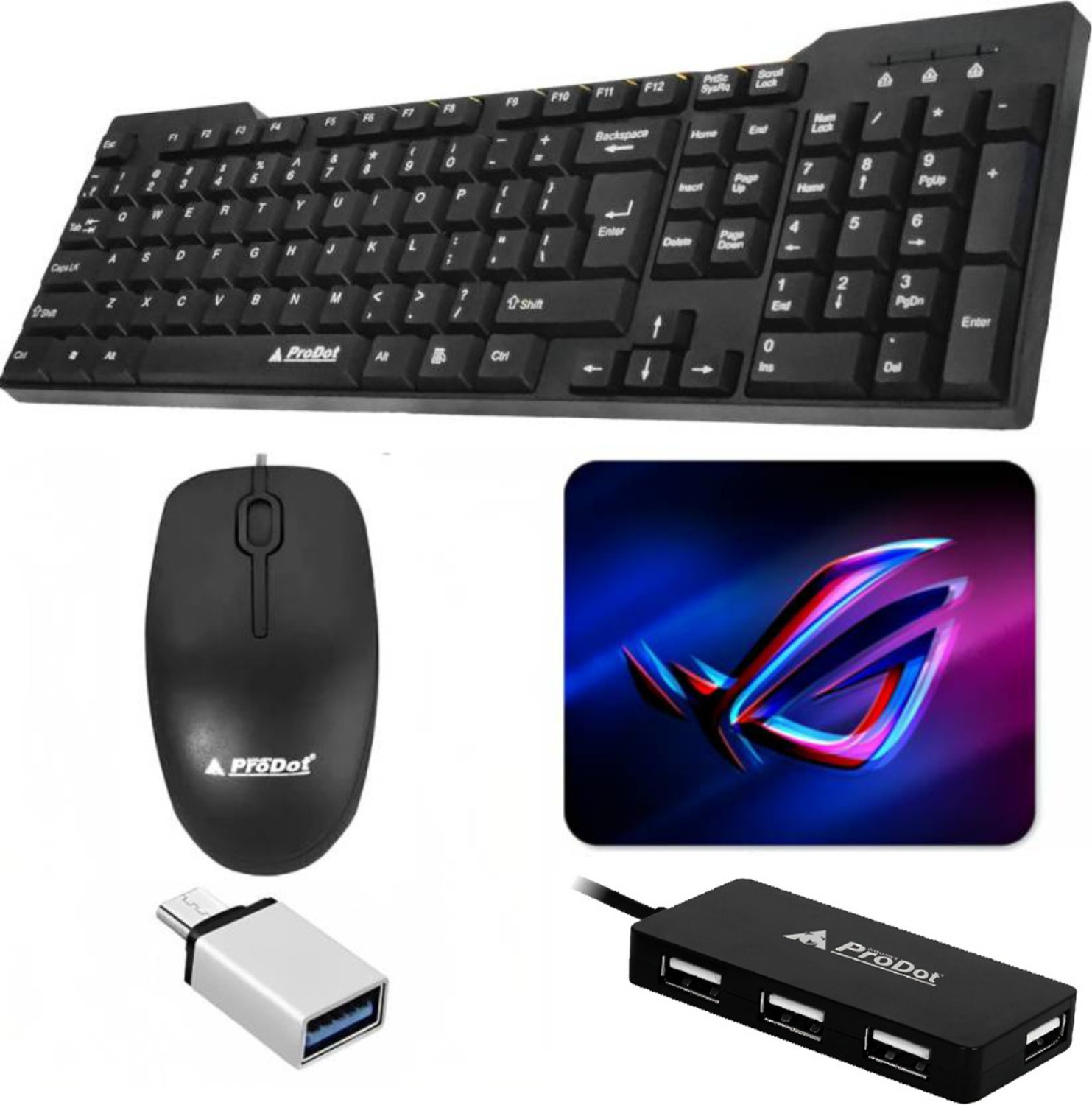 Image of Henture Alive Set of 5 Keyboard and Mouse Combo with USB Hub, C-Type OTG Cable,Mouse Pad Combo Set