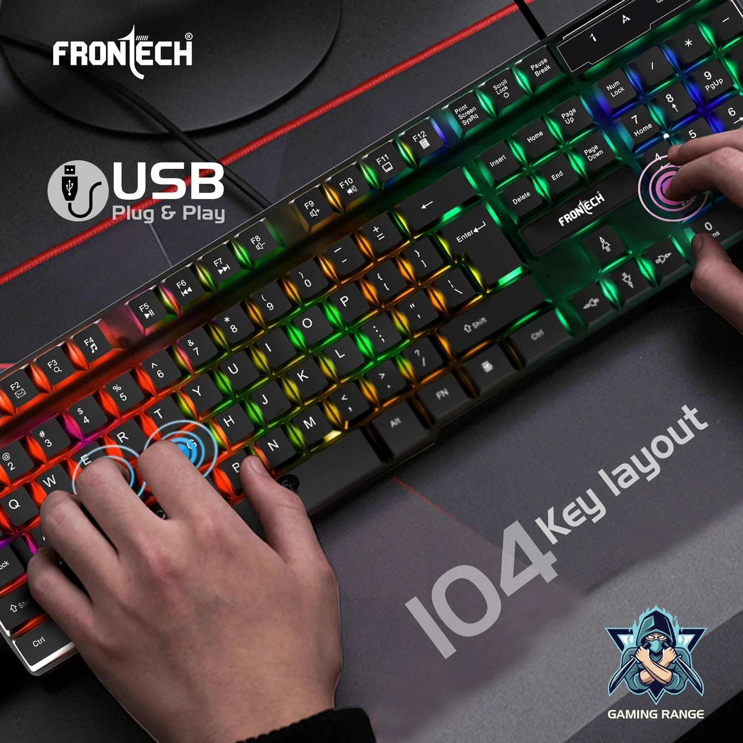 Image of Frontech KB-0040 Wired Gaming Combo Keyboard and Optical Mouse| RGB Backlight | 104 Keys Combo Set