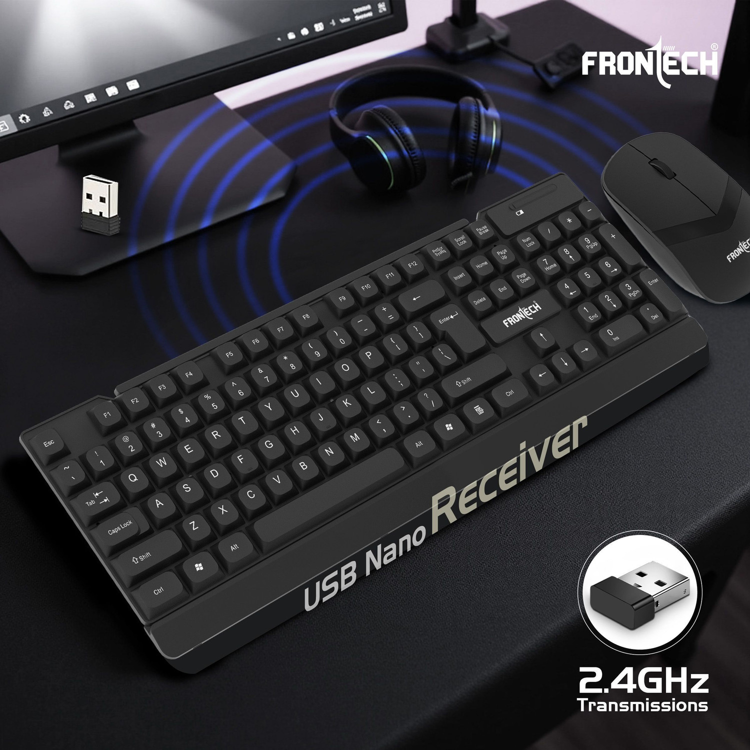 Image of Frontech Wireless Keyboard & Mouse Combo | 2.4GHz | 1600 DPI | 104 Keys | Power Saving | Combo Set