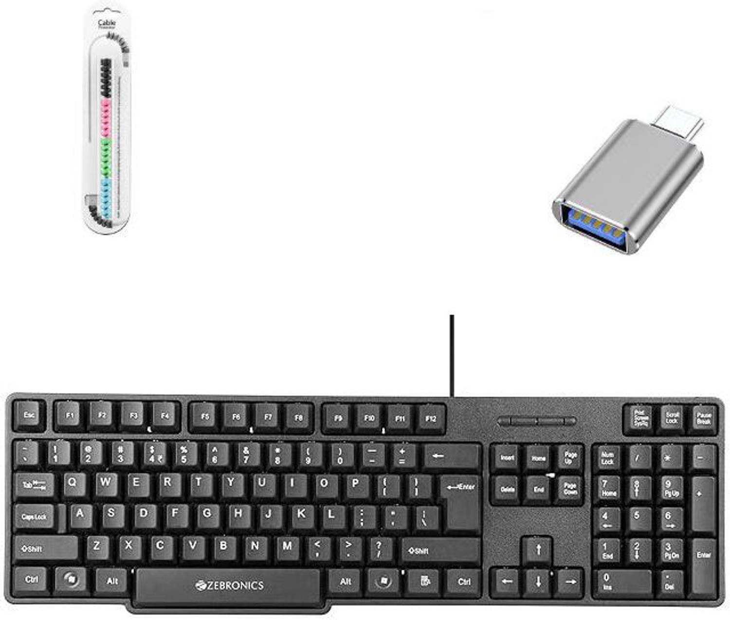 Mophonics Wired K20 Keyboard, C-OTG, and Cable Protector (Set of 3) Combo Set