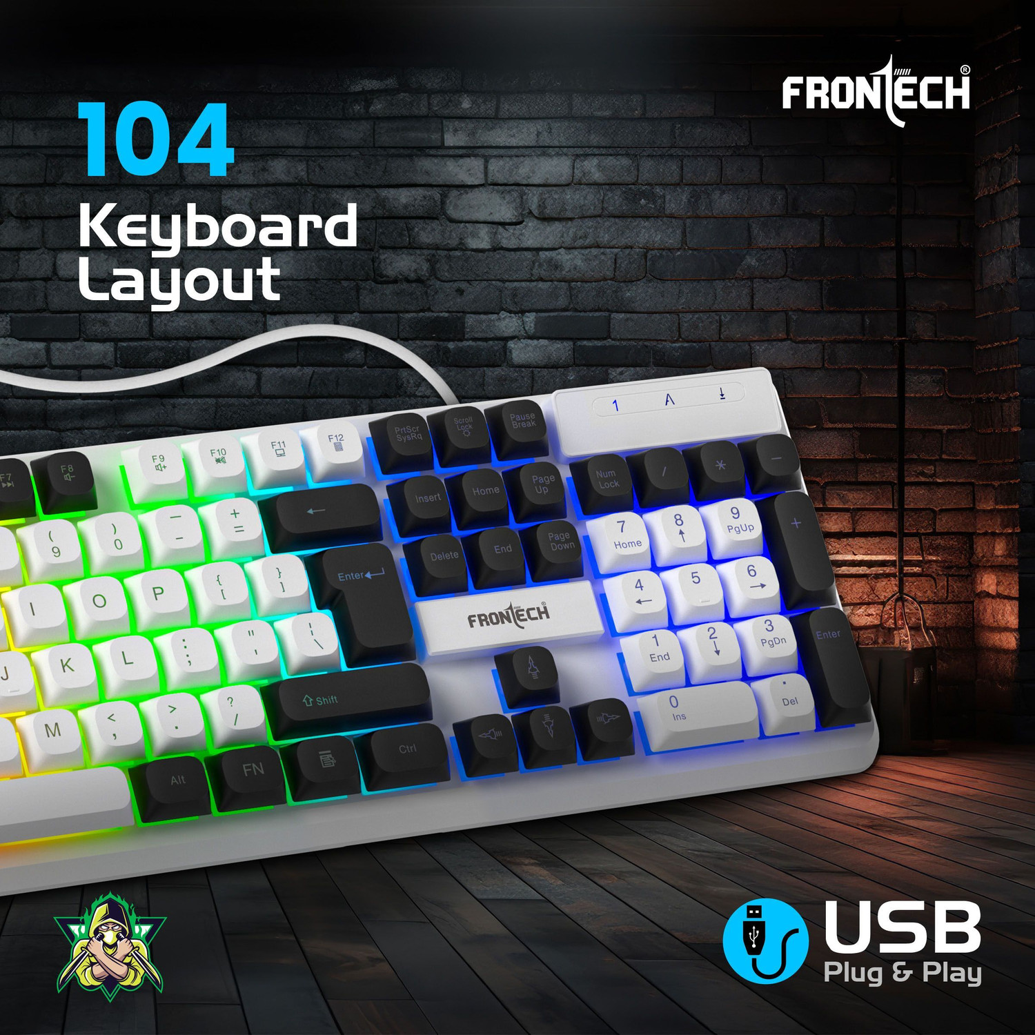 Image of Frontech Quantum Striker Gaming Combo | Rainbow Backlit | 2400 DPI | 104 Keys | Combo Set