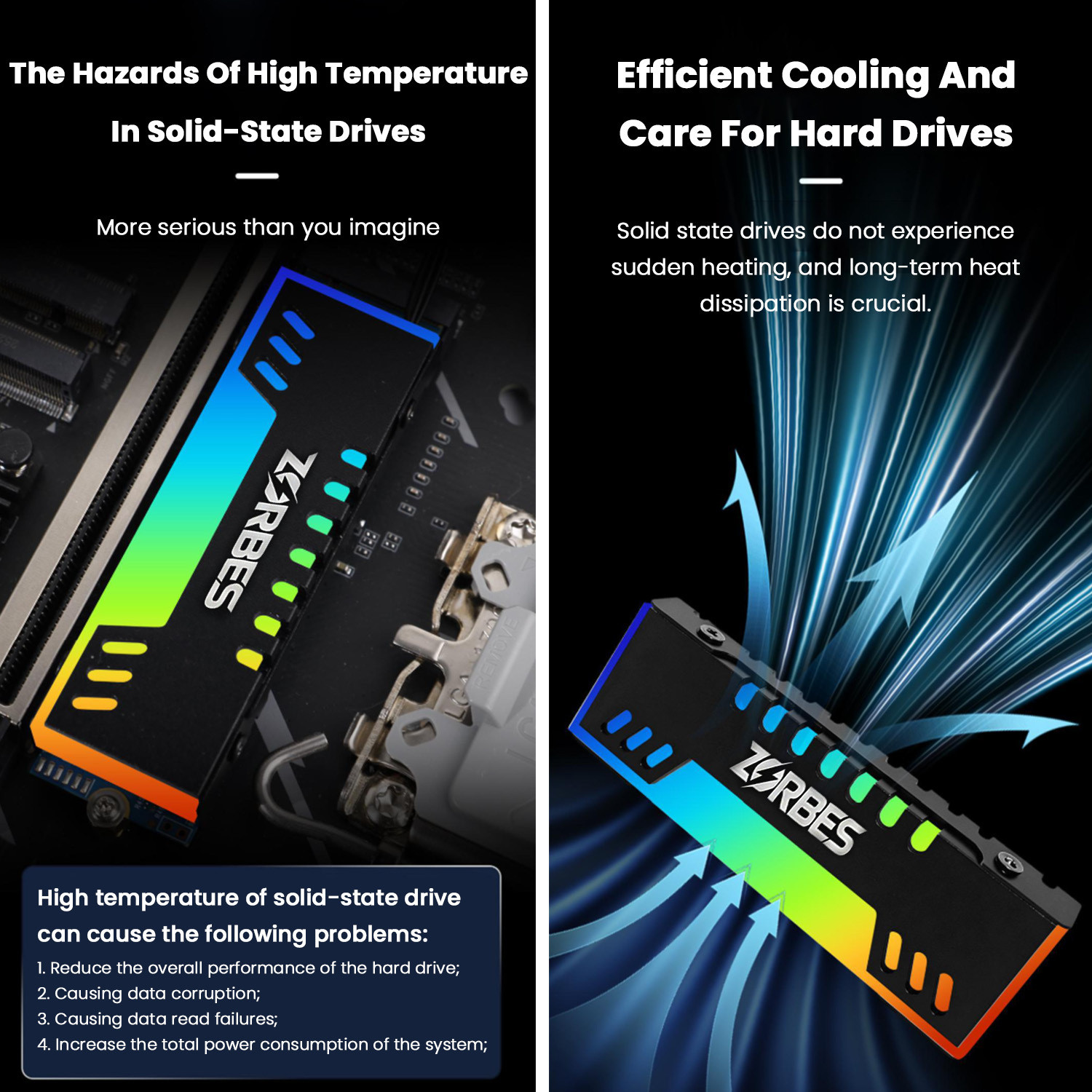 Image of Zorbes M2 2280 NVMe SSD ARGB Heatsink Aluminum Cooling for Gaming Desktop PC Build Combo Set (Black)