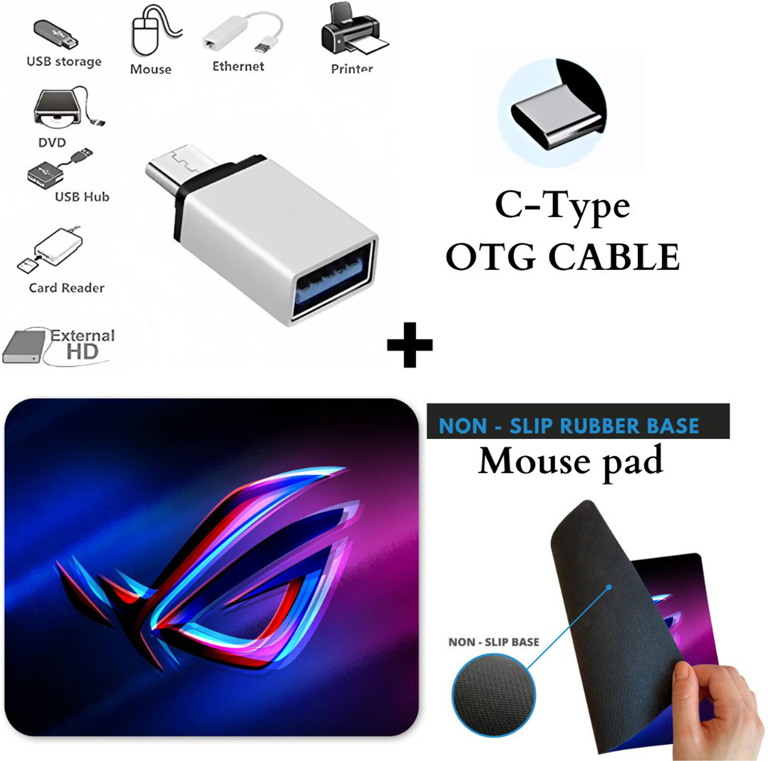 Image of Henture Alive Set of 5 Keyboard and Mouse Combo with USB Hub, C-Type OTG Cable,Mouse Pad Combo Set