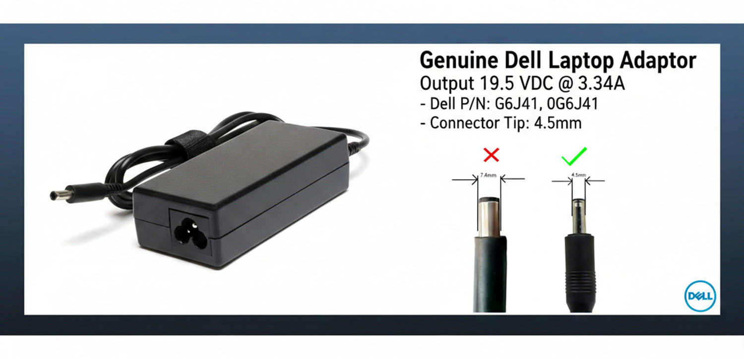 Image of DELL Original Laptop Adaptor for Latitude 3410, 3510, 3520, 3320, 3420, 65 W Adapter