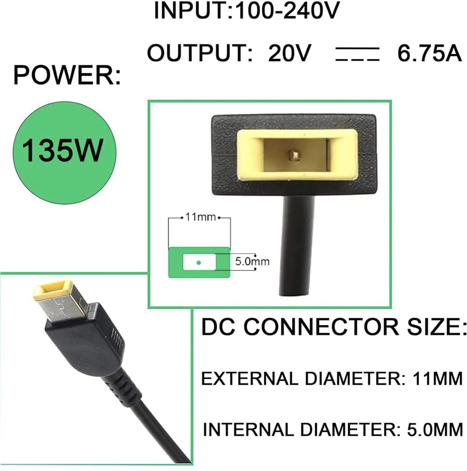 Image of PROFACT POWER 135W USB Silm Charger for Lenovo Thinkpad X1 Extreme 135 W Adapter
