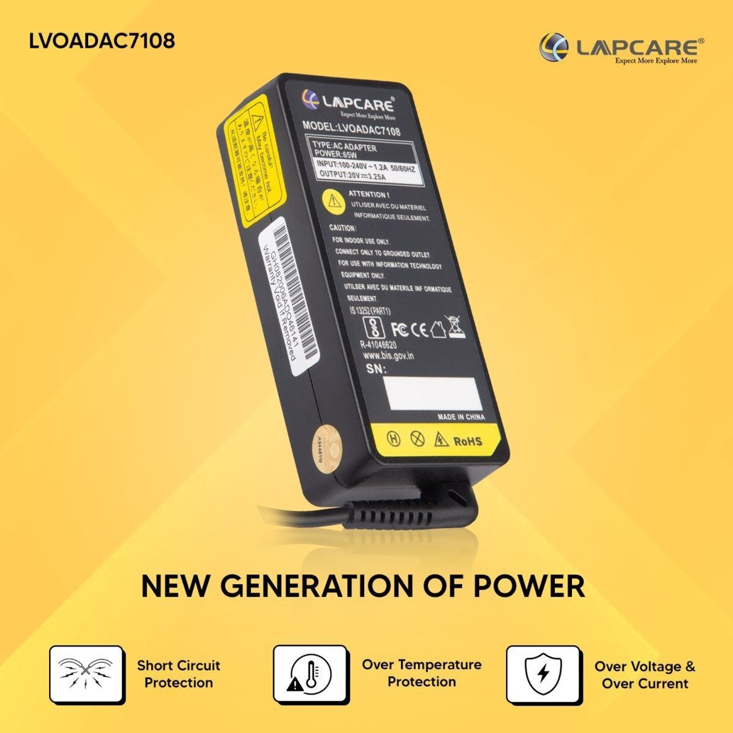 Image of LAPCARE LVOADAC7108 65 W Adapter LE 65W IDEAPAD 65 W Adapter