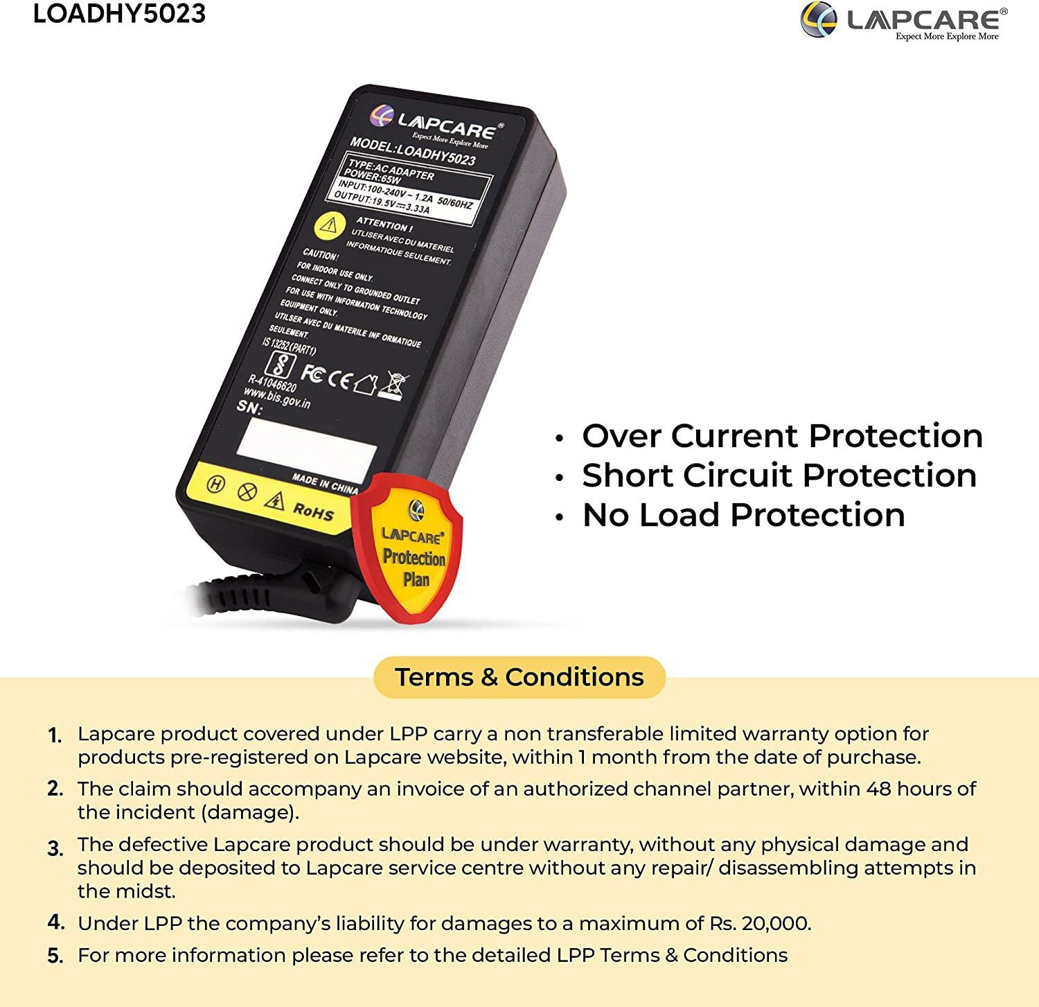 Image of LAPCARE ADAPTER FOR HP 65W WITH BLUE PIN 65 W Adapter