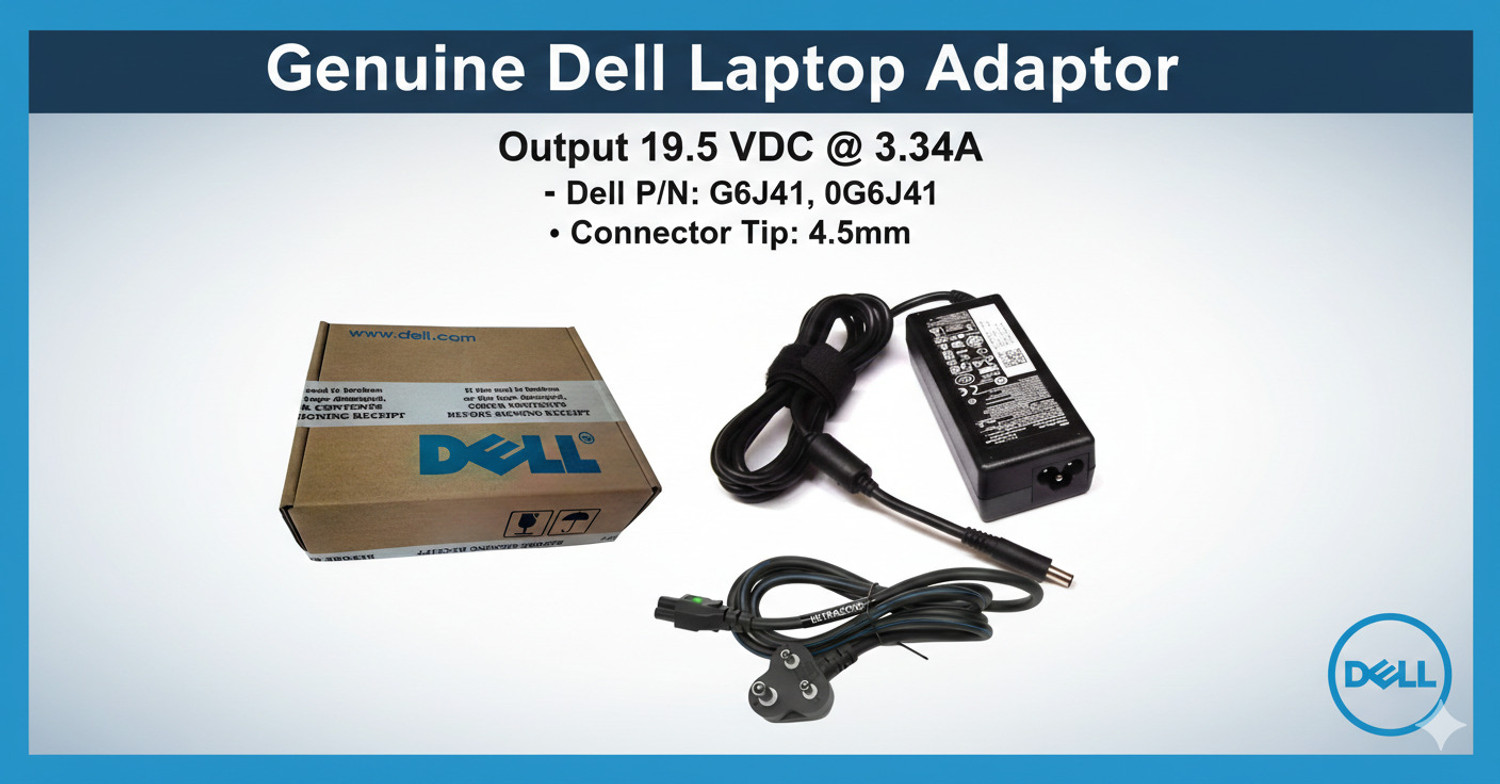 Image of DELL Original Laptop Adaptor for Latitude 3410, 3510, 3520, 3320, 3420, 65 W Adapter